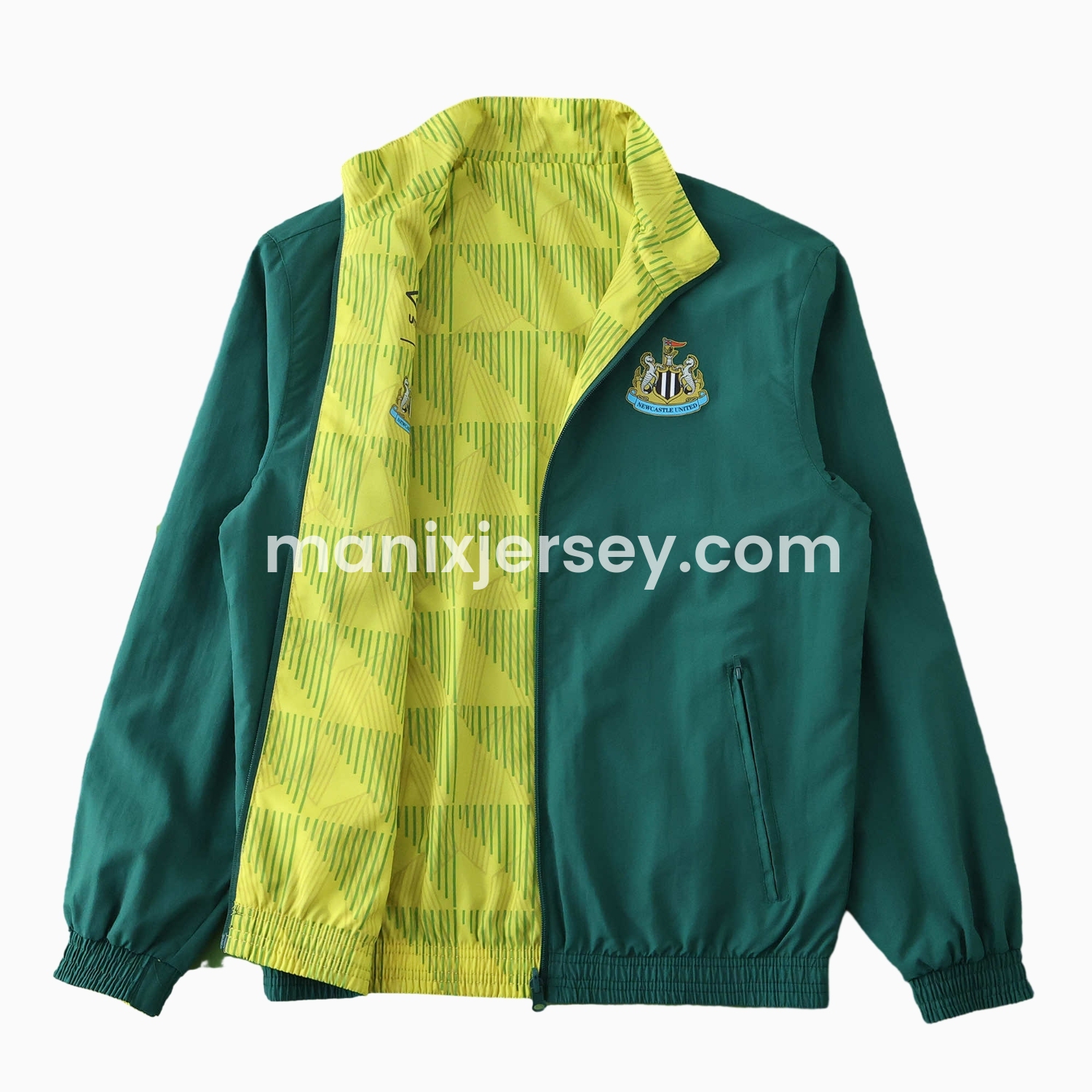 ManixJersey.com | Newcastle United 24-25 Retro Style Double Sided Reversible Windbreaker - Green & Yellow -Customize Name, Number and Patch | Worldwide Shipping