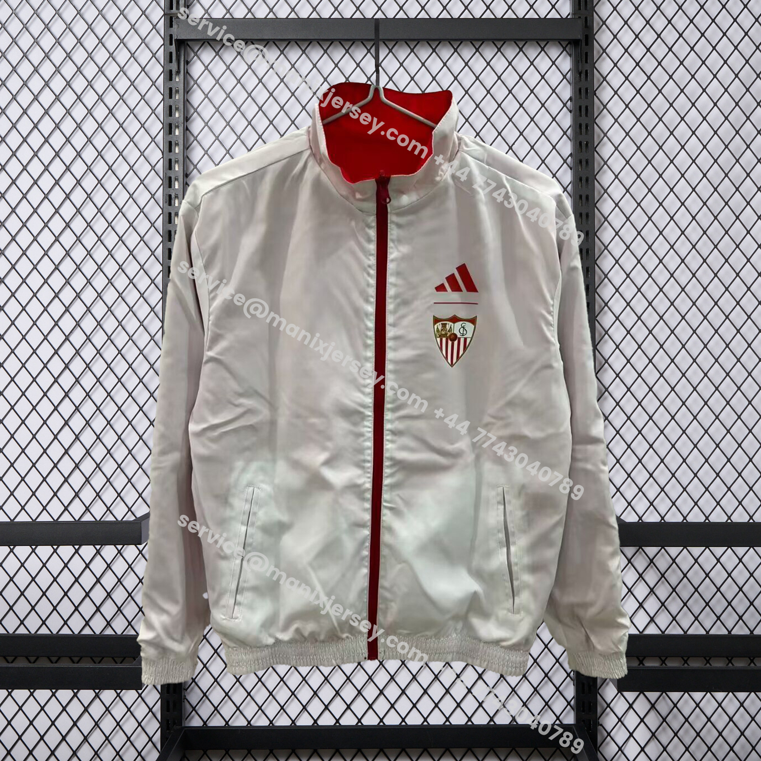 ManixJersey.com | Sevilla 25-26 Double Sided Reversible Windbreaker - Red & White -Customize Name, Number and Patch | Worldwide Shipping