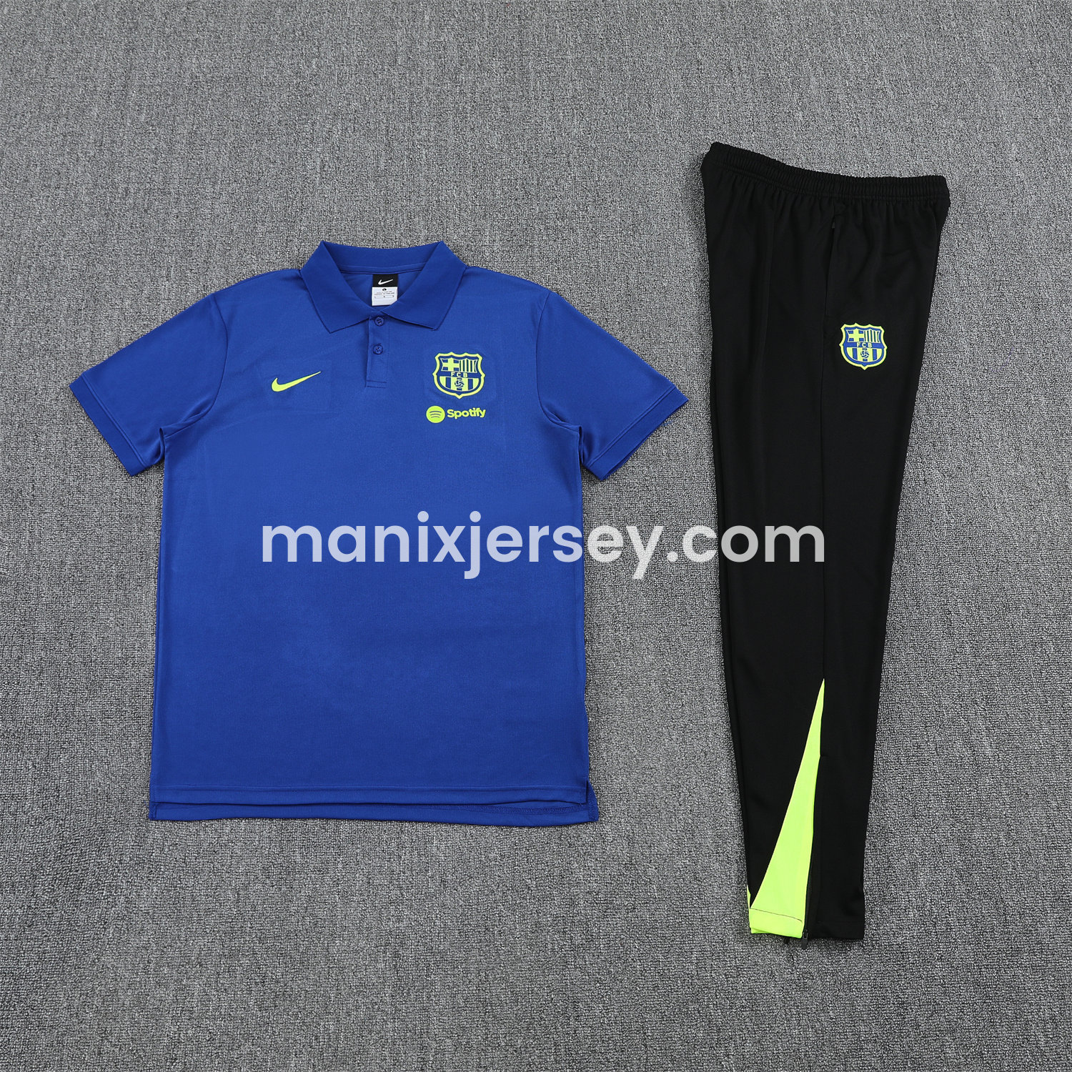 ManixJersey.com | Barcelona 25-26 POLO Short-Sleeve Training Set - Blue Top and Black Pants -Customize Name, Number and Patch | Worldwide Shipping