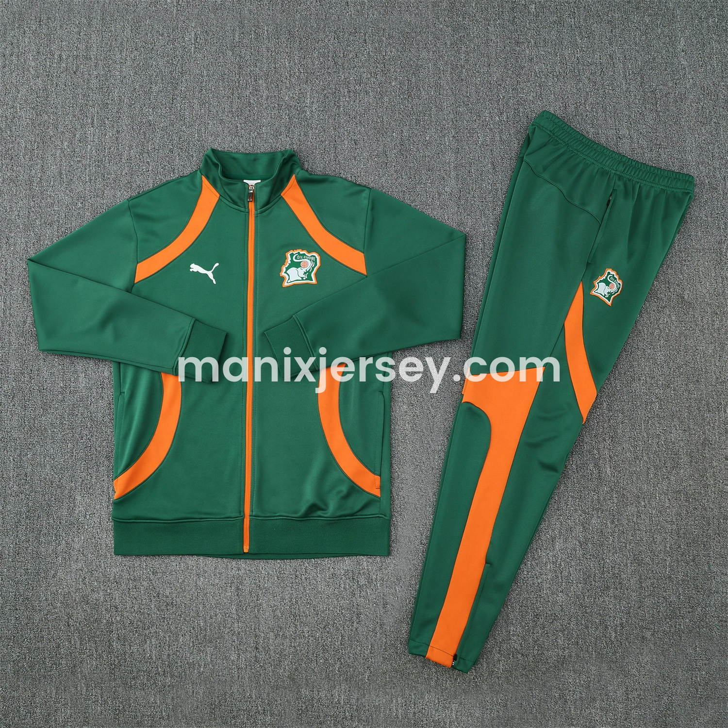 ManixJersey.com | Côte d'Ivoire 25-26 Jacket Training Tracksuit - Green Jackets & Pants -Customize Name, Number and Patch | Worldwide Shipping