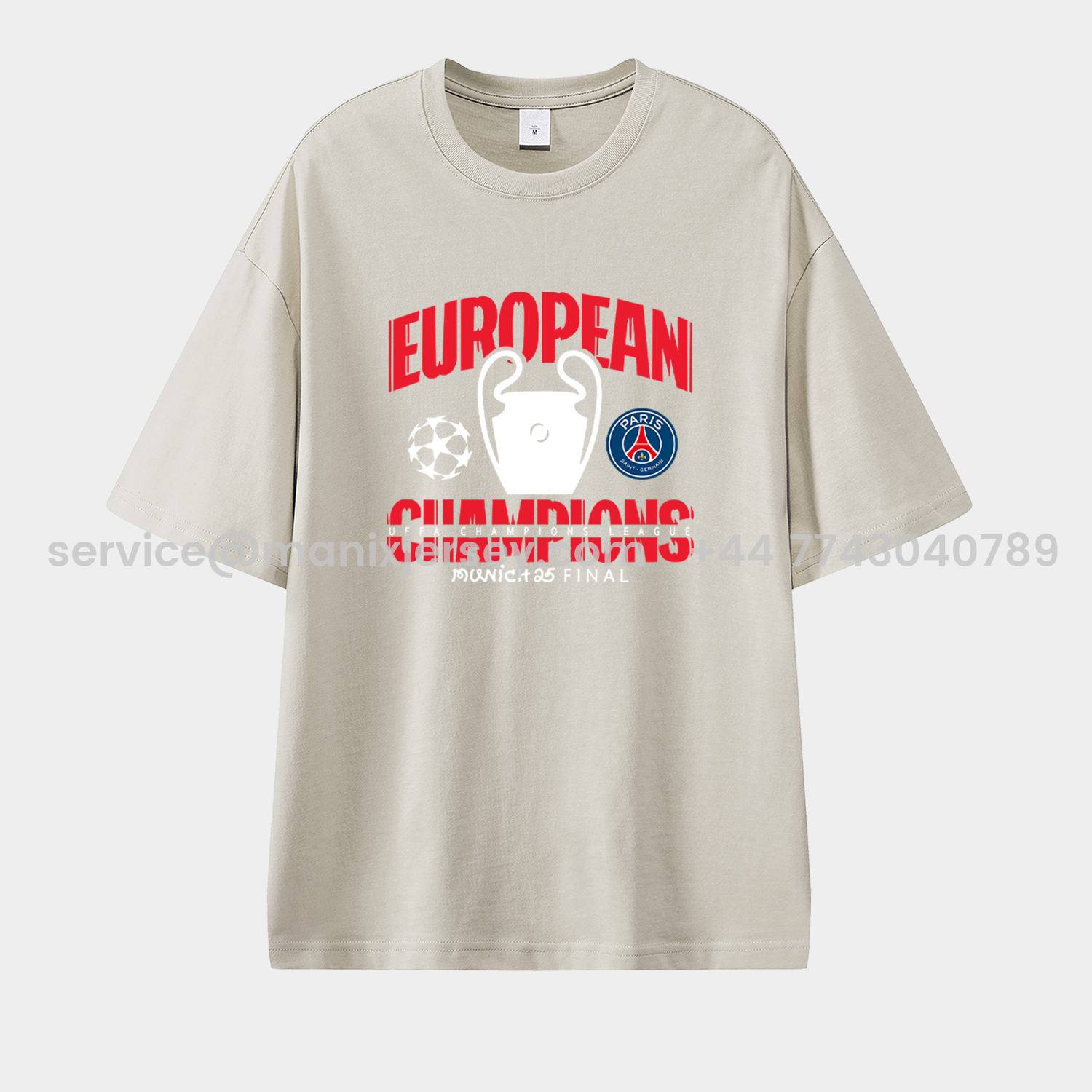 ManixJersey.com | Paris Saint-Germain PSG 2025 European Champions Winner Unisex Pure Cotton T-shirt -Customize Name, Number and Patch | Worldwide Shipping