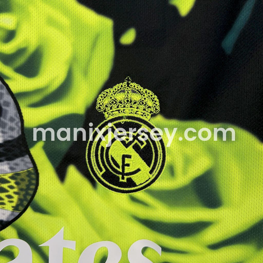 ManixJersey.com | Real Madrid 25-26 Snake and Green Flowers Black Jersey - Fans Version -Customize Name, Number and Patch | Worldwide Shipping