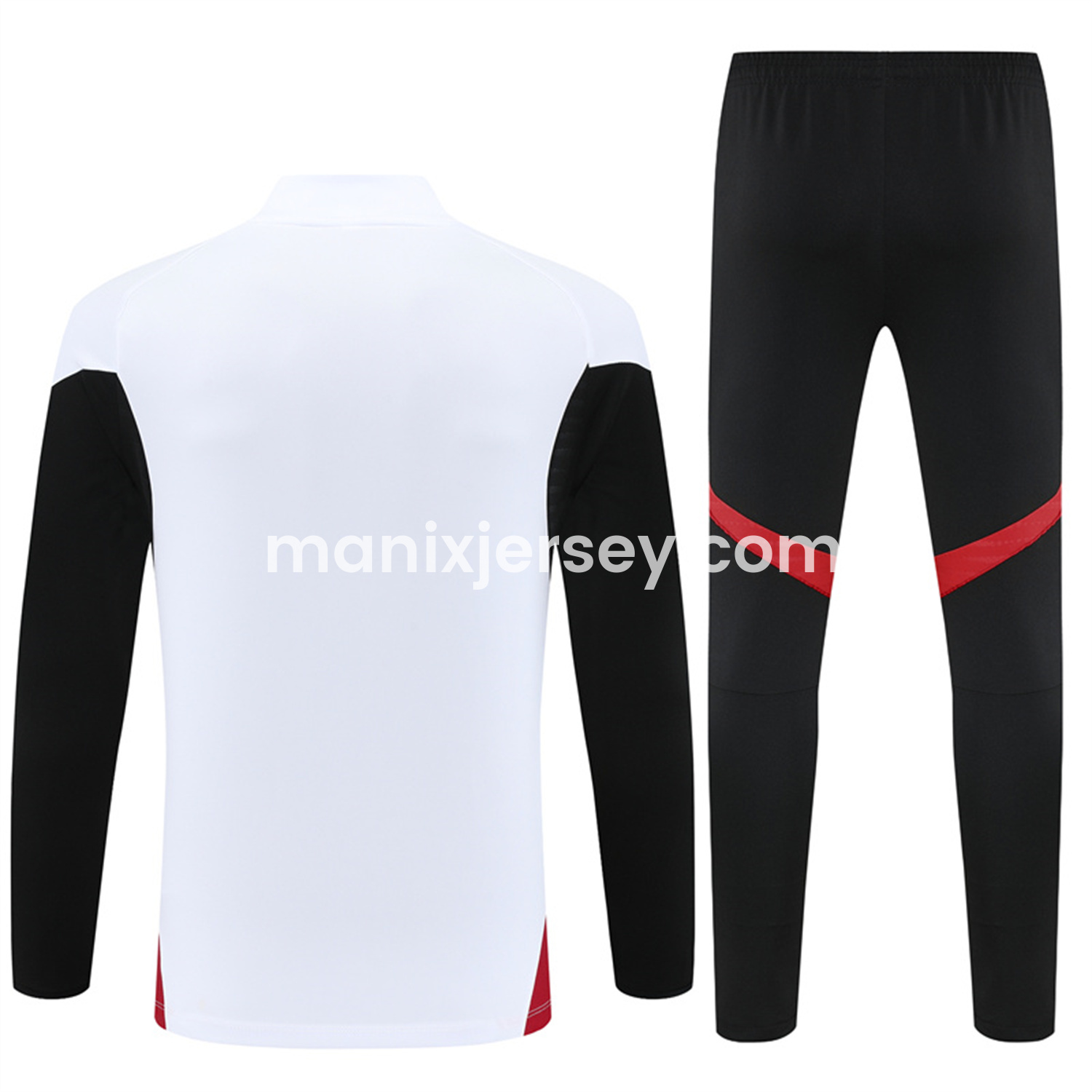ManixJersey.com | Manchester United 25-26 Kid Long Sleeves Training Set - White Top & Black Pants -Customize Name, Number and Patch | Worldwide Shipping