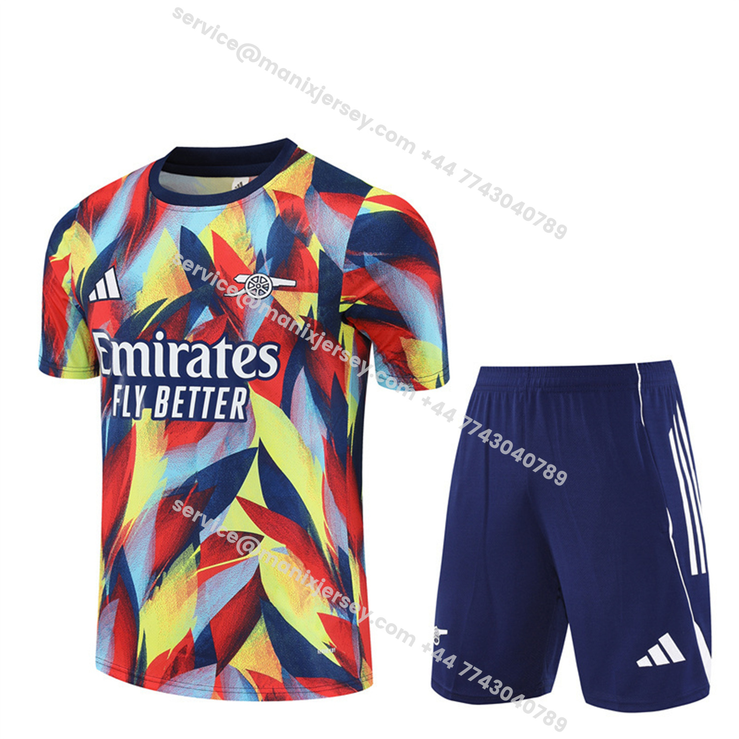 ManixJersey.com | Arsenal 25-26 Short-Sleeve Training Set - Colorful Camouflage Top & Blue Shorts -Customize Name, Number and Patch | Worldwide Shipping
