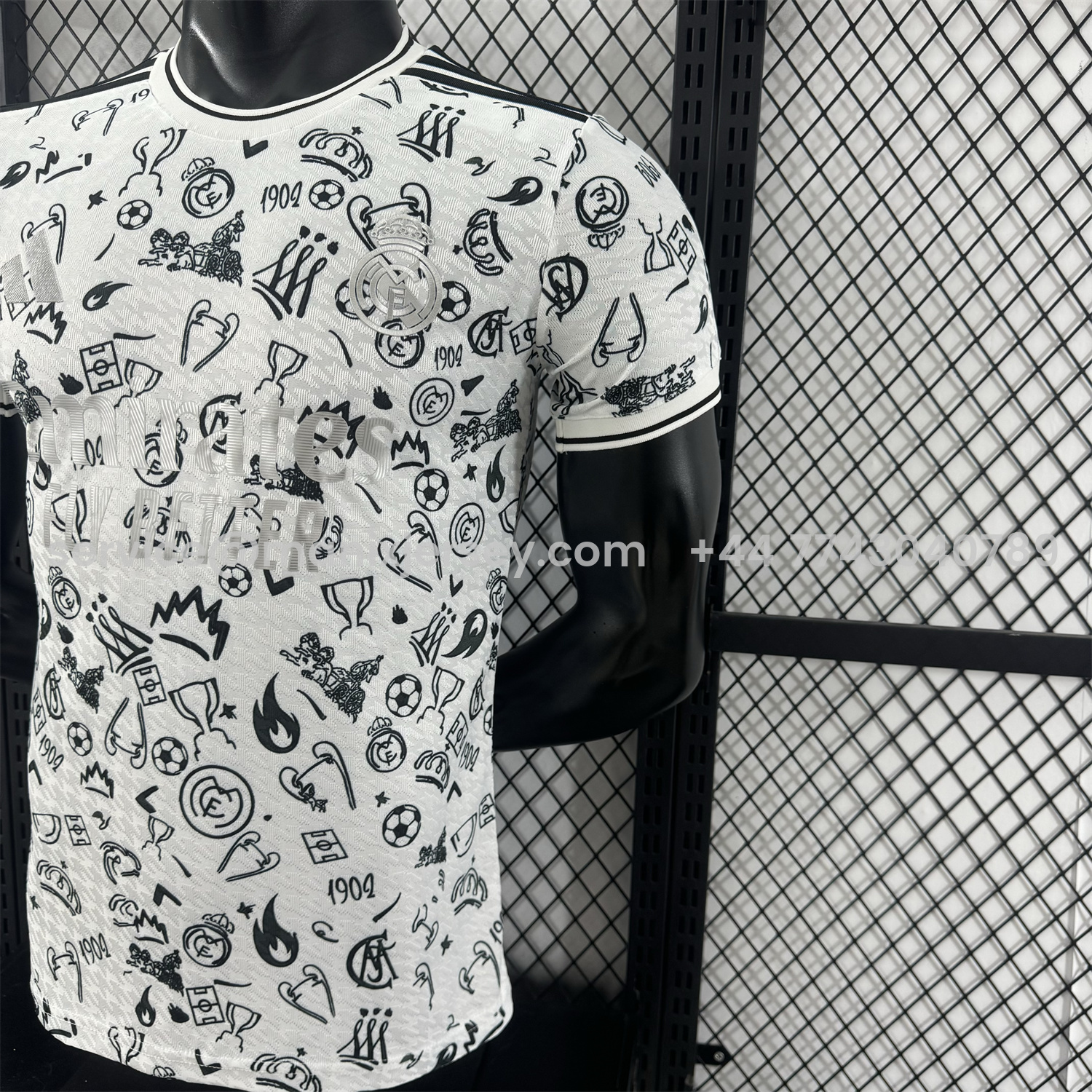 ManixJersey.com | Real Madrid 25-26 White Special Jersey with Black Emoji Icons - Player Version -Customize Name, Number and Patch | Worldwide Shipping