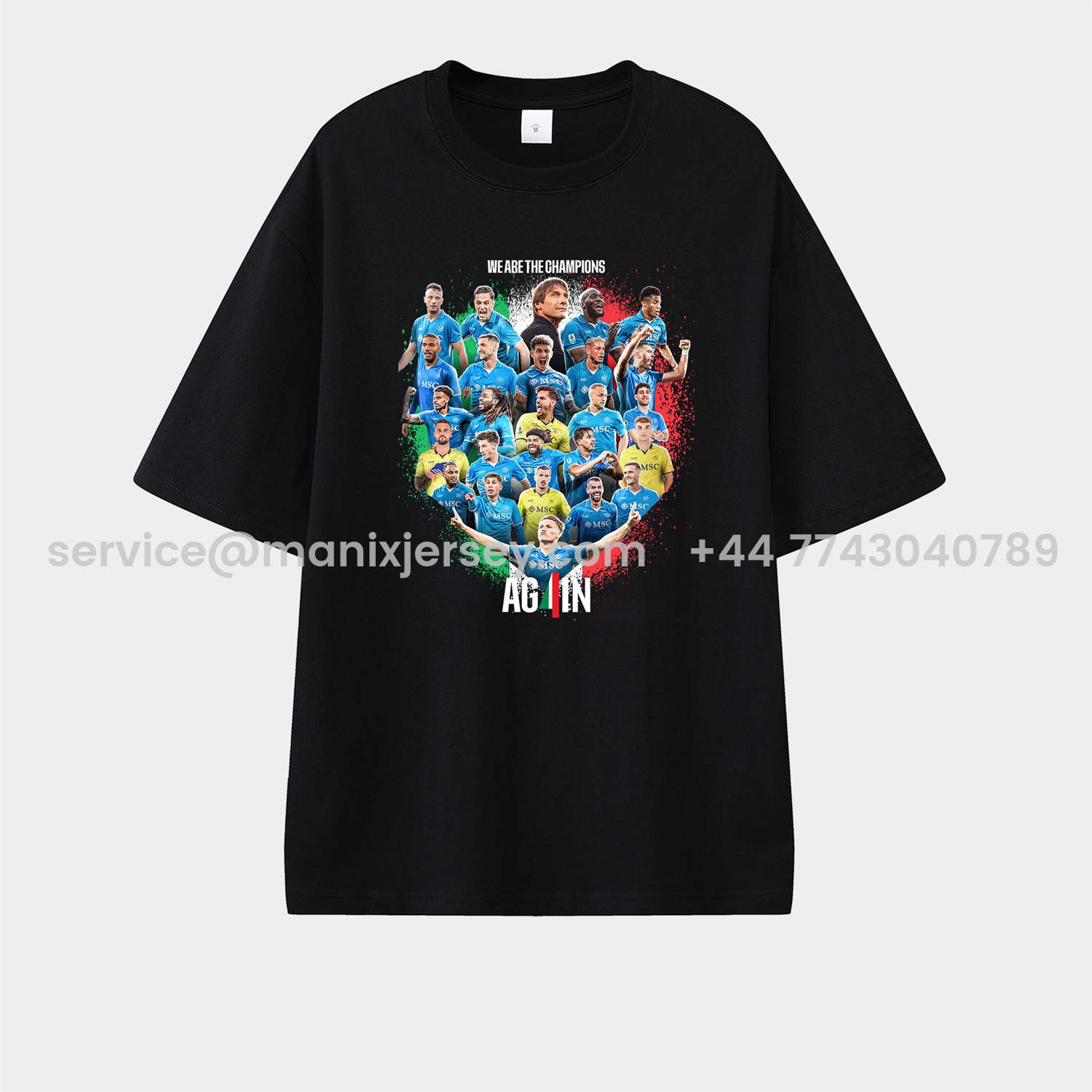 ManixJersey.com | Napoli AG4IN 2025 We Are The Campion Unisex Pure Cotton T-shirt -Customize Name, Number and Patch | Worldwide Shipping