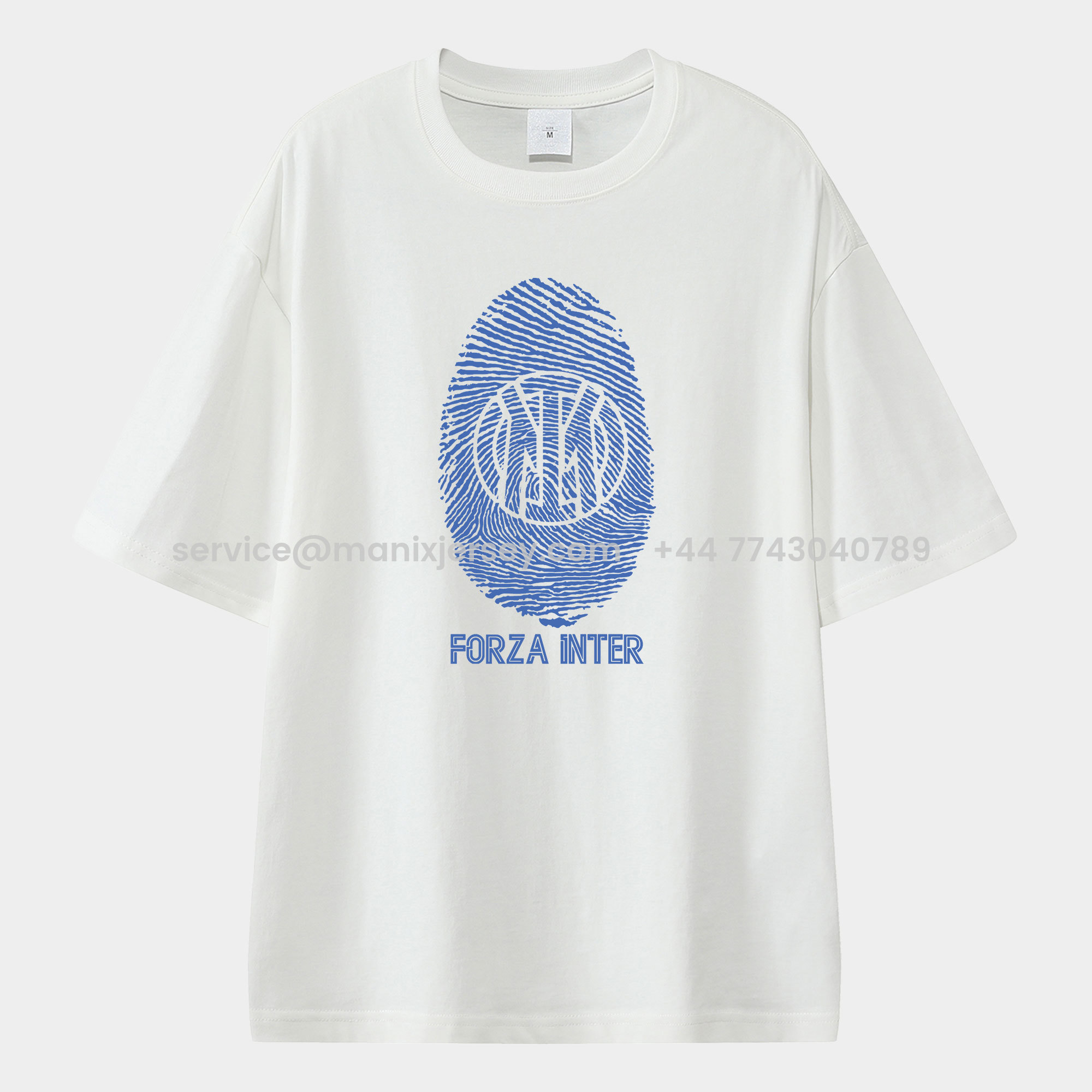 ManixJersey.com | Inter Milan Team Logo Fingerprint Unisex Pure Cotton T-shirt -Customize Name, Number and Patch | Worldwide Shipping