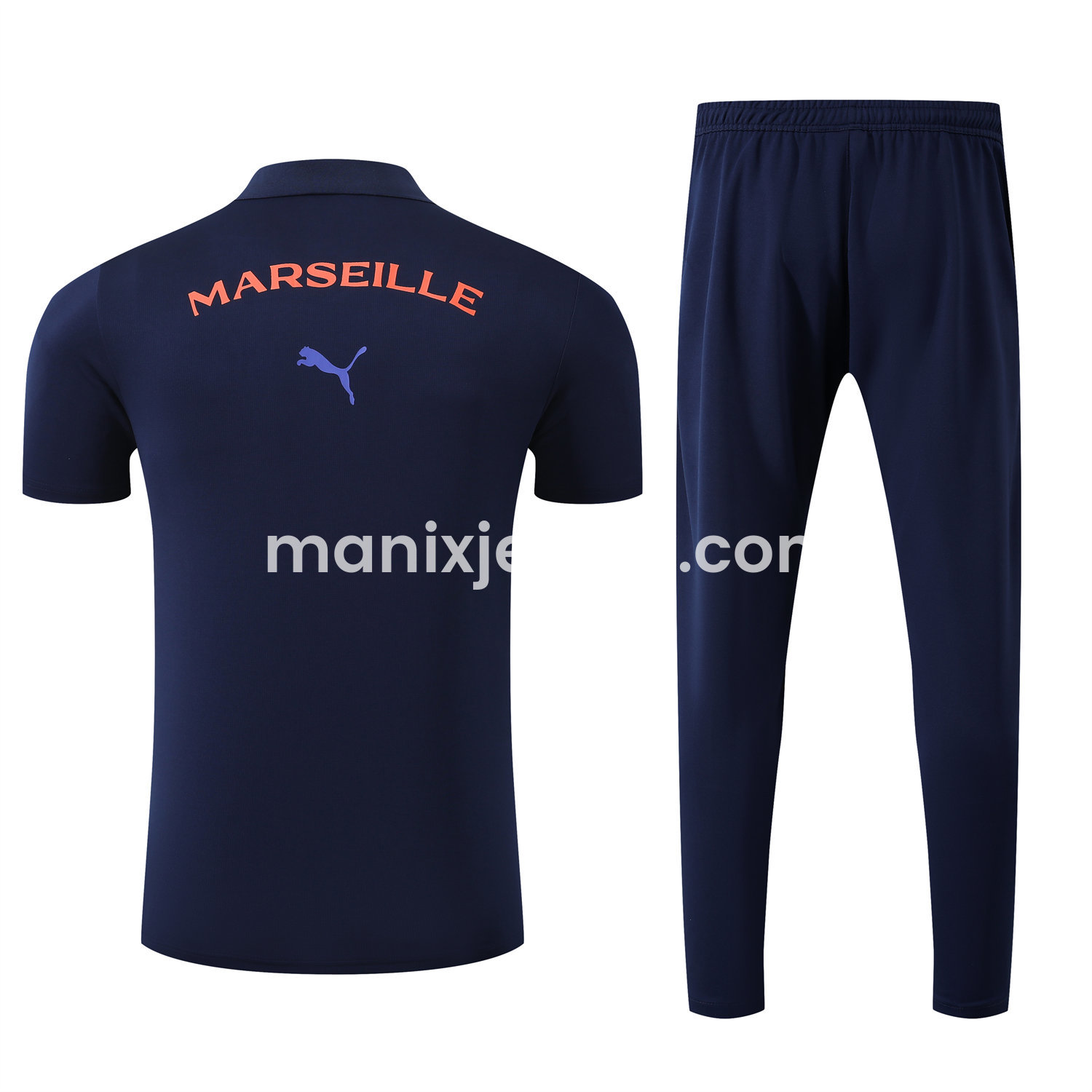 ManixJersey.com | Marseille 25-26 POLO Short-Sleeve Training Set - Deep Blue Top and Pants -Customize Name, Number and Patch | Worldwide Shipping