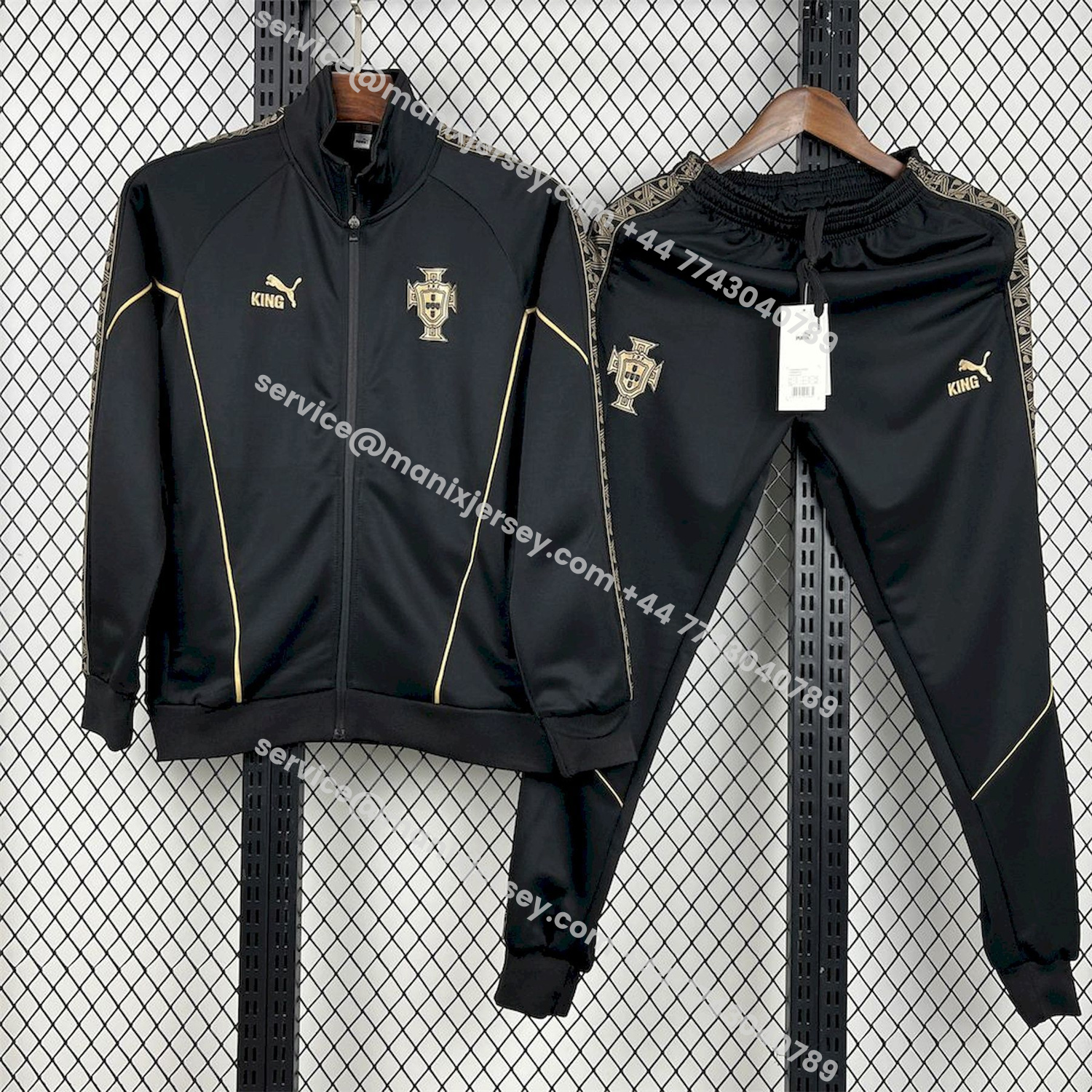 ManixJersey.com | Portugal 25-26 Eusebio Special Windbreaker Training Set - Black White Top and Pants -Customize Name, Number and Patch | Worldwide Shipping