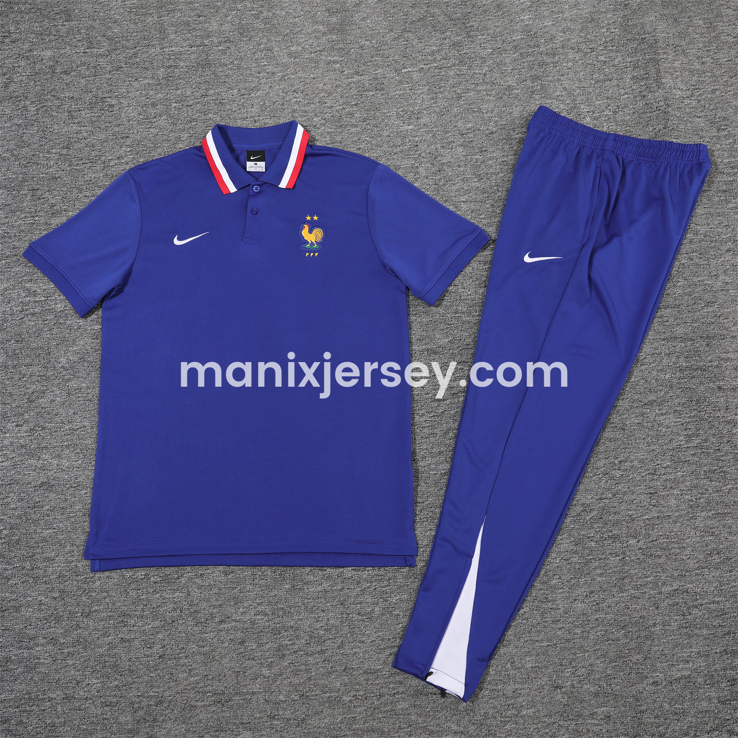 ManixJersey.com | France 25-26 POLO Short-Sleeve Training Set - Blue Top and Pants -Customize Name, Number and Patch | Worldwide Shipping