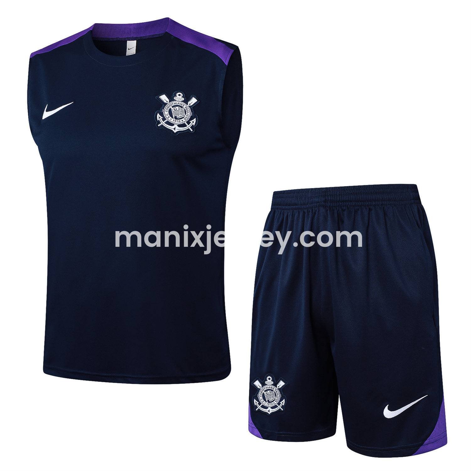 ManixJersey.com | Corinthians 25-26 Vest Training Set - Deep Blue Black Vest and Shorts -Customize Name, Number and Patch | Worldwide Shipping
