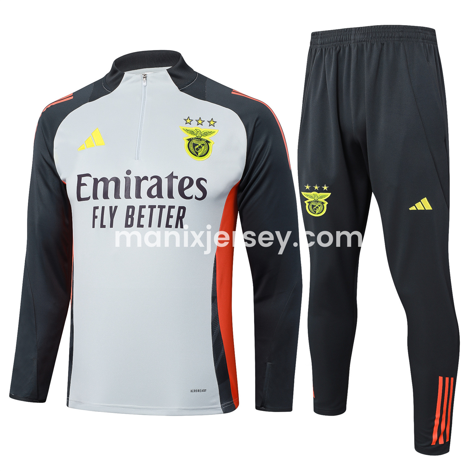 ManixJersey.com | Benfica 25-26 Long Sleeve Training Set - Grey Top and Deep Grey Pants -Customize Name, Number and Patch | Worldwide Shipping