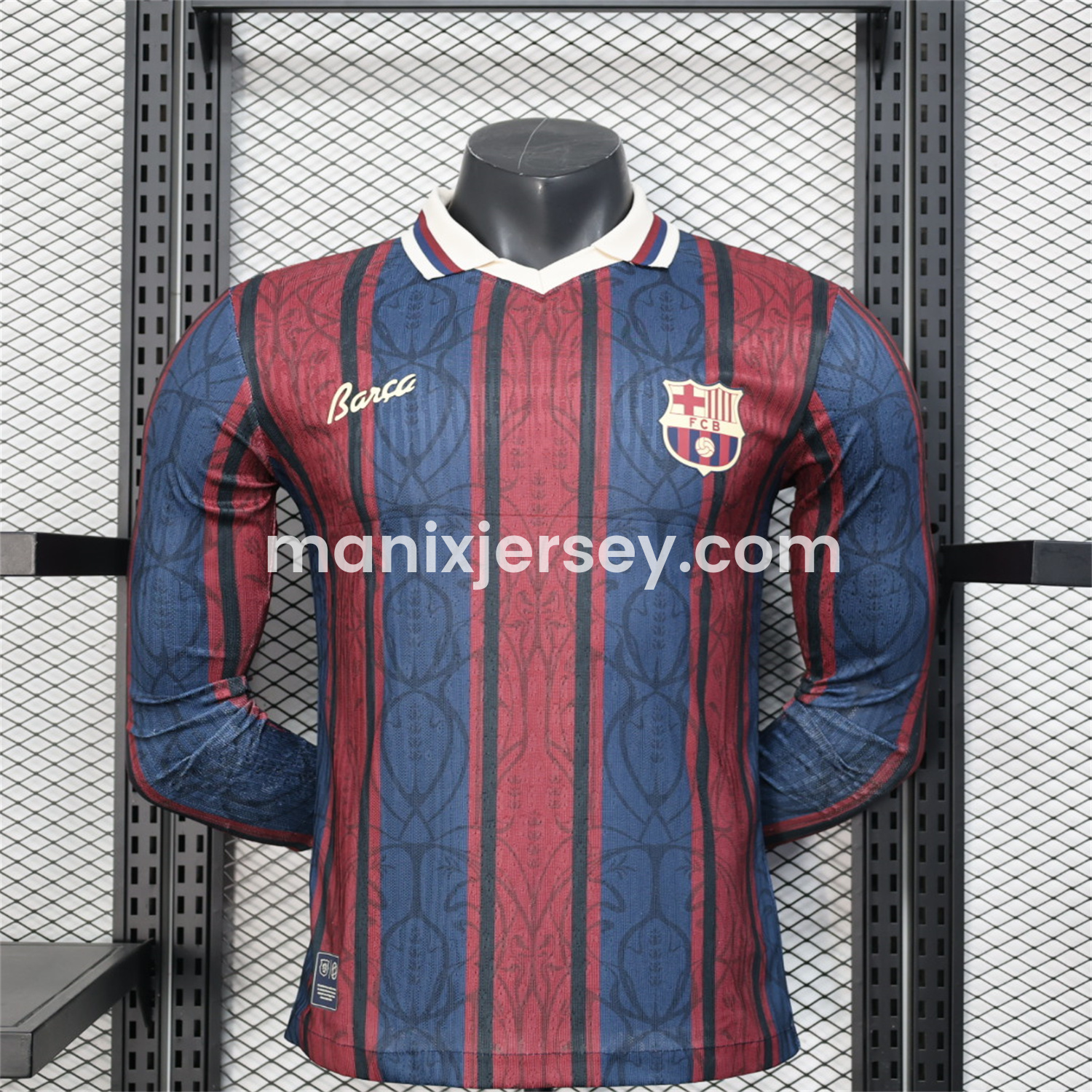 ManixJersey.com | Barcelona 25-26 125th Anniversary Throwback Long Sleeves Jersey - Player Version -Customize Name, Number and Patch | Worldwide Shipping