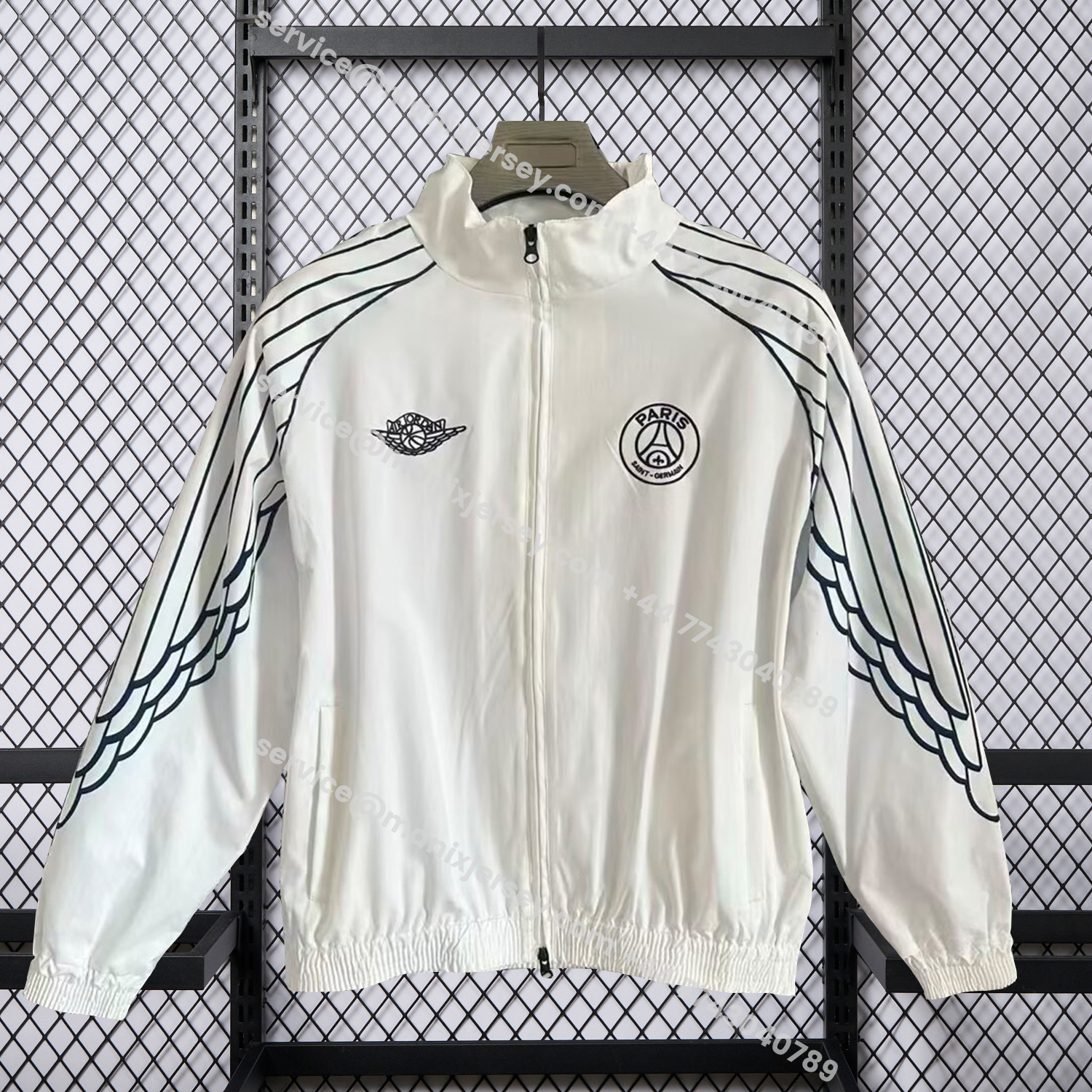 ManixJersey.com | Paris Saint-Germain PSG 25-26 Windbreaker Jacket - White And Grey -Customize Name, Number and Patch | Worldwide Shipping