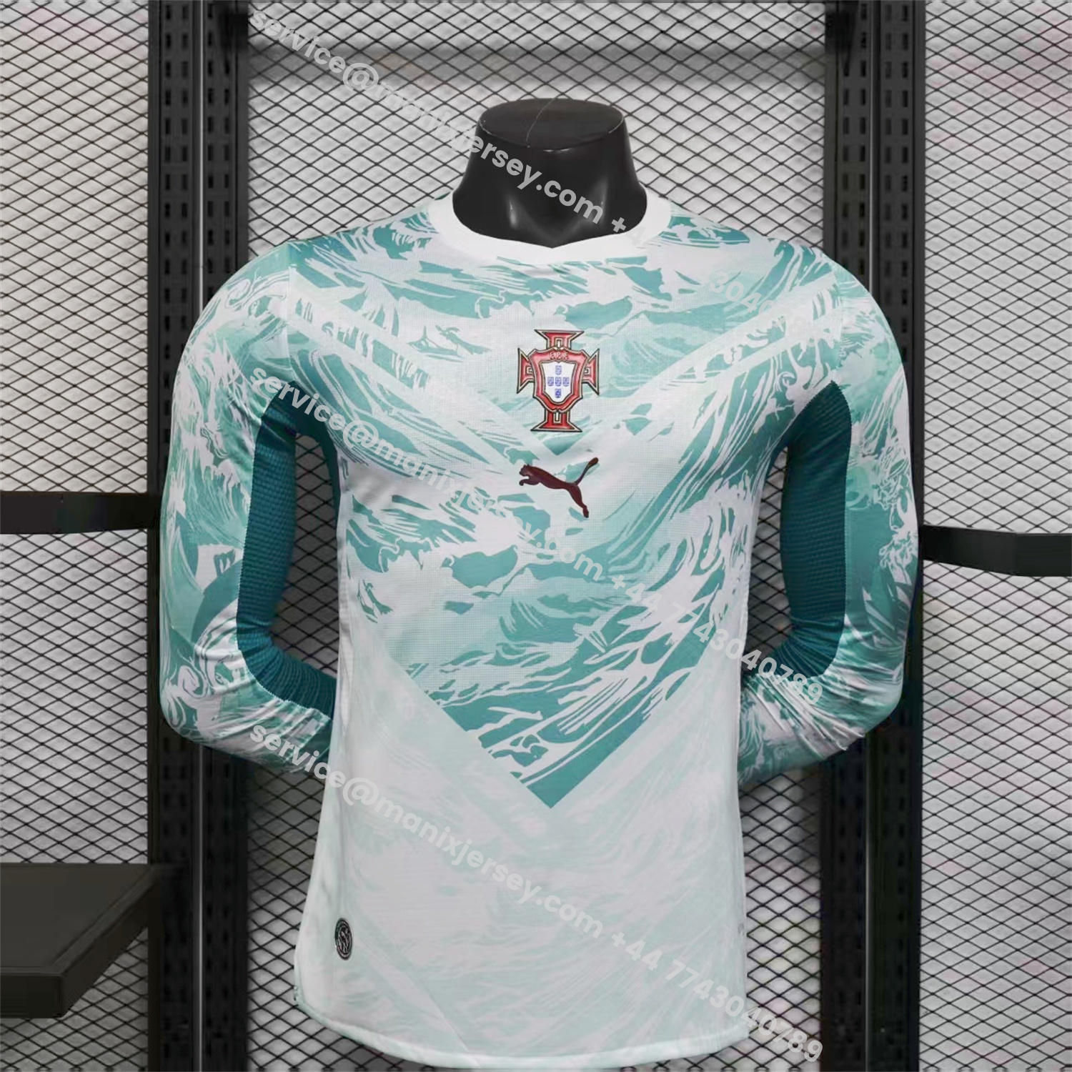 ManixJersey.com | Portugal 2026 Away White And Cyan Long Sleeves Jersey - Player Version -Customize Name, Number and Patch | Worldwide Shipping