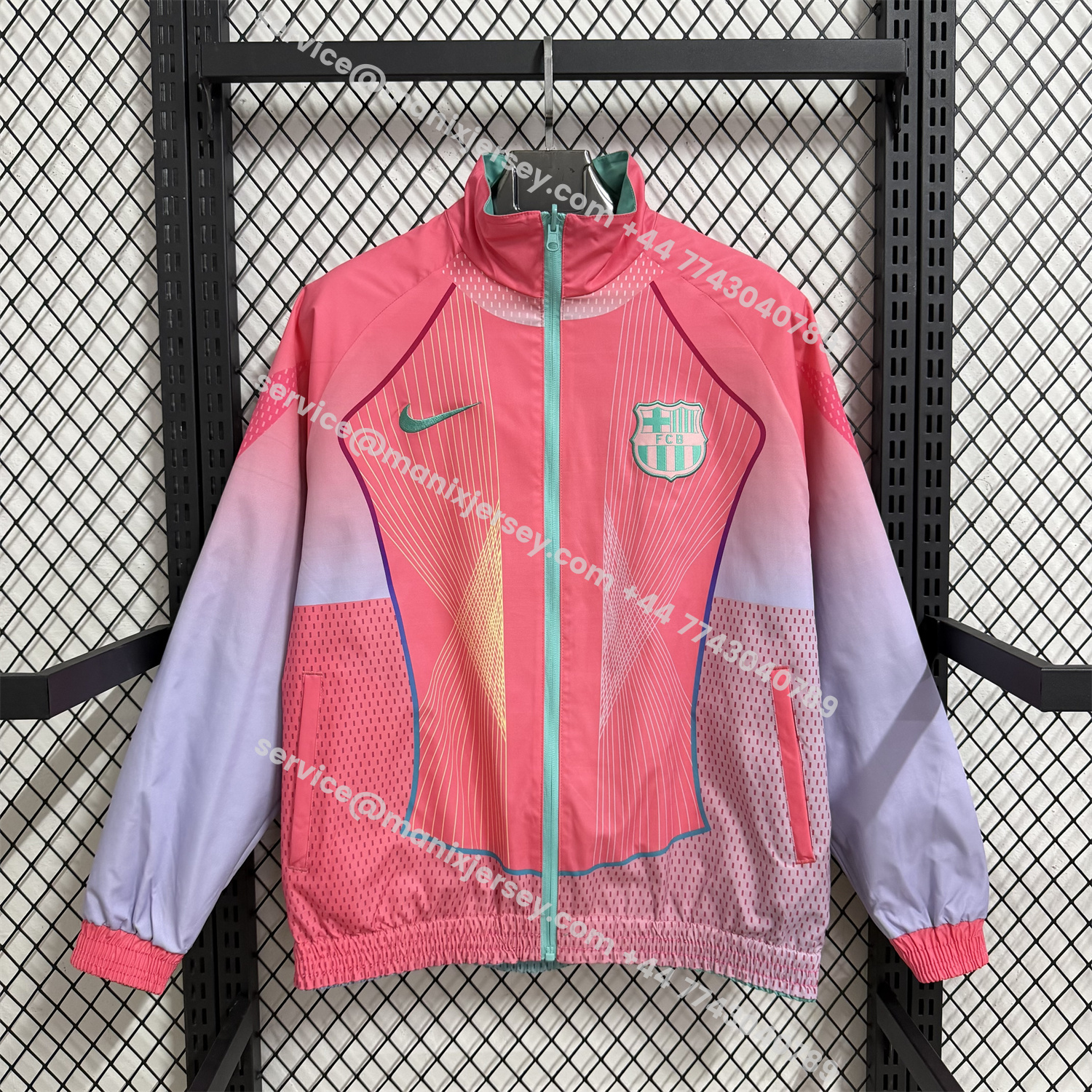 ManixJersey.com | Barcelona 25-26 Double Sided Reversible Windbreaker - Green & Pink -Customize Name, Number and Patch | Worldwide Shipping