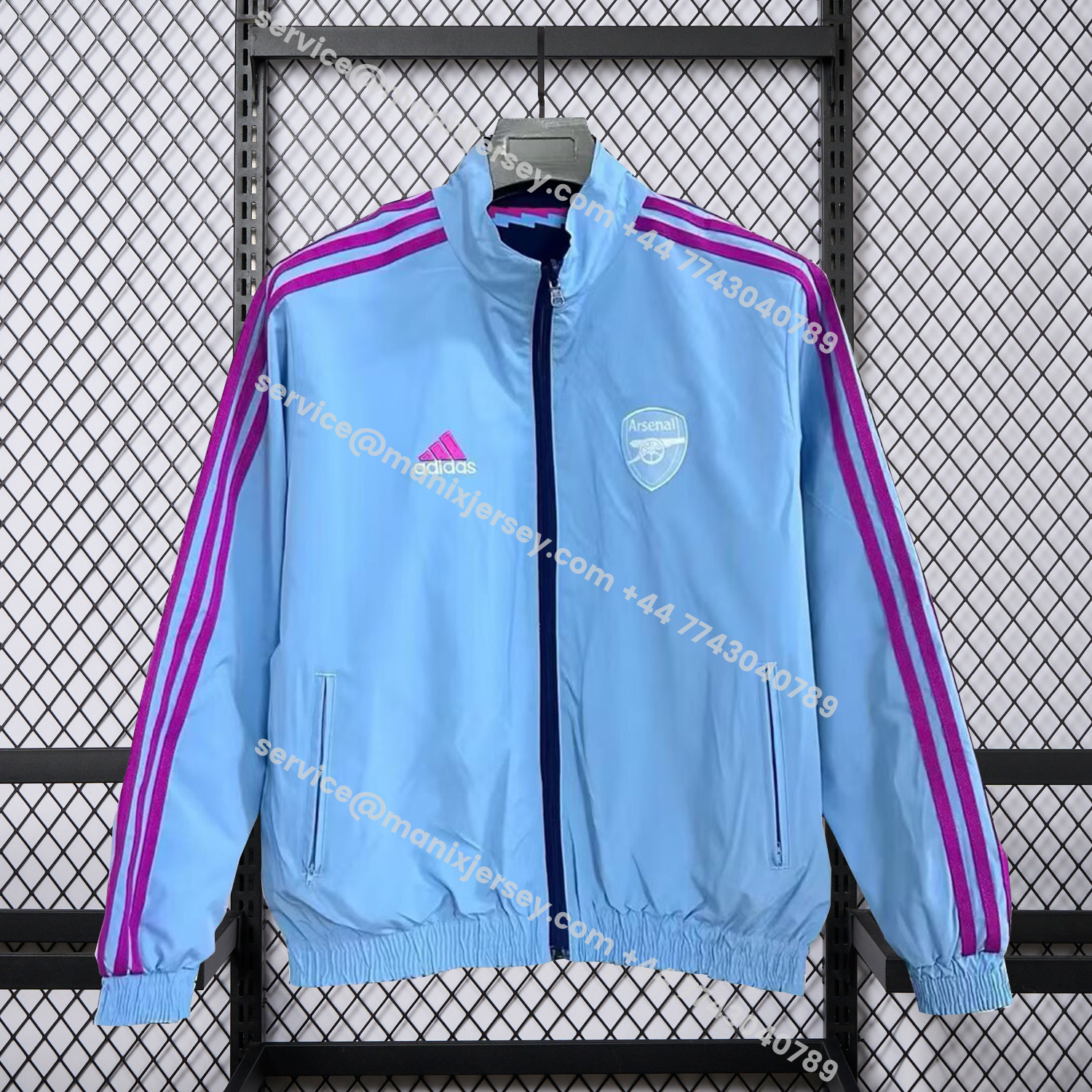 ManixJersey.com | Arsenal 25-26 Double Sided Reversible Windbreaker - Deep Blue & Light Blue -Customize Name, Number and Patch | Worldwide Shipping