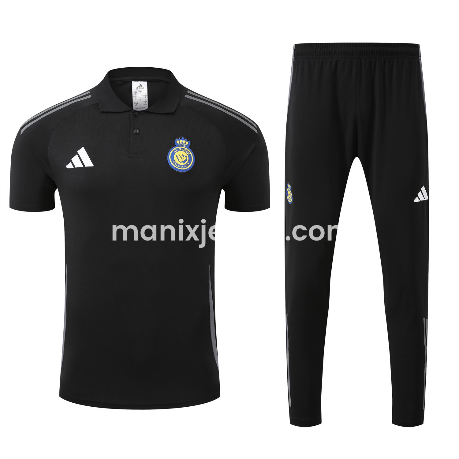 ManixJersey.com | Al Nassr Riyadh Victory 25-26 POLO Short-Sleeve Training Set - Black Top and Pants -Customize Name, Number and Patch | Worldwide Shipping