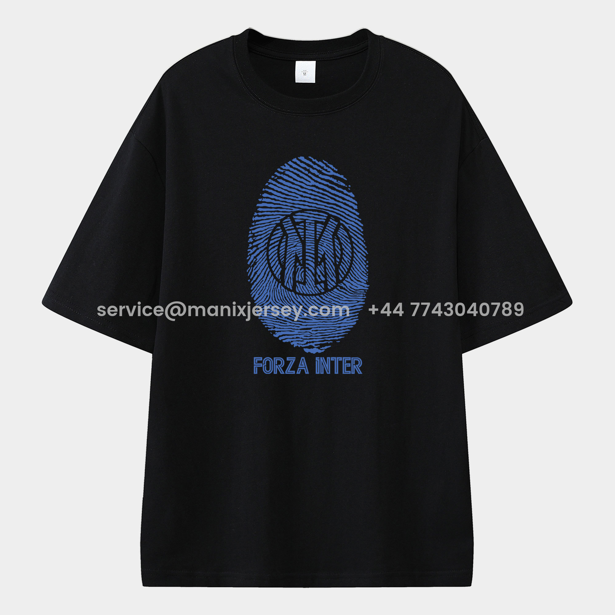 ManixJersey.com | Inter Milan Team Logo Fingerprint Unisex Pure Cotton T-shirt -Customize Name, Number and Patch | Worldwide Shipping