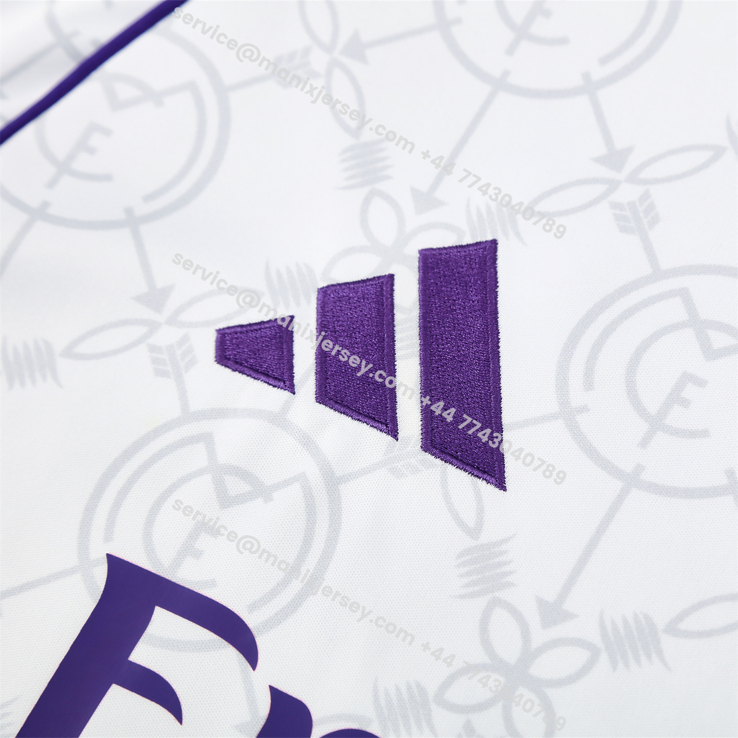 ManixJersey.com | Real Madrid 25-26 Short-Sleeve Training Set - Blue Edge White Top & Black Shorts -Customize Name, Number and Patch | Worldwide Shipping