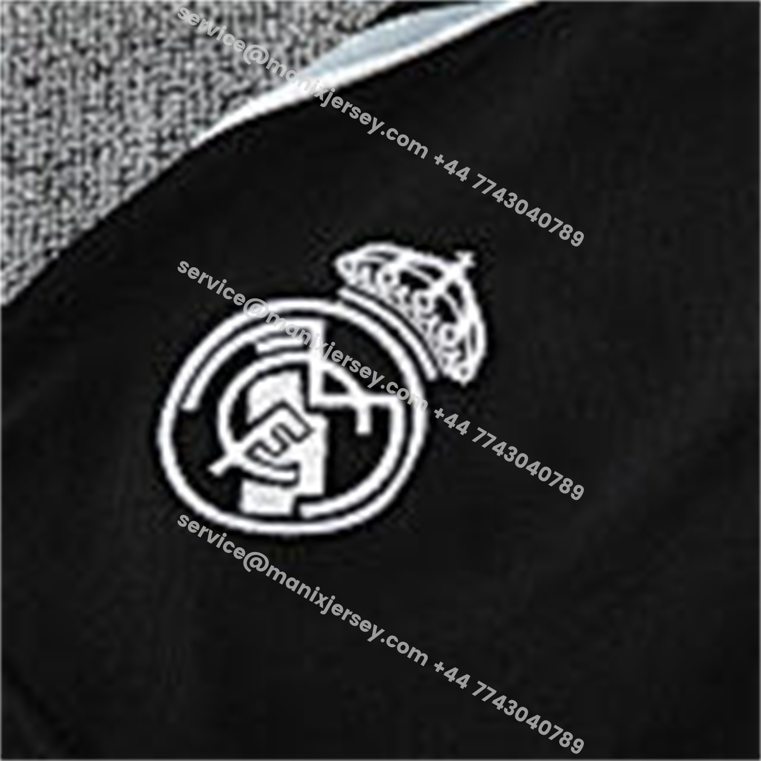 ManixJersey.com | Real Madrid 25-26 Short-Sleeve Training Set - Light Grey Stripes Black Top & Black Shorts -Customize Name, Number and Patch | Worldwide Shipping