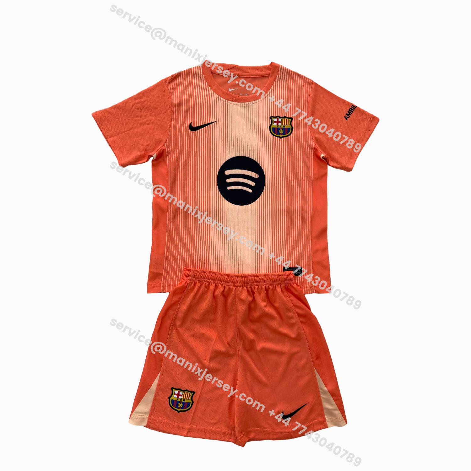 ManixJersey.com | Barcelona 25-26 Orange Goalkeeper Kids Kit -Customize Name, Number and Patch | Worldwide Shipping