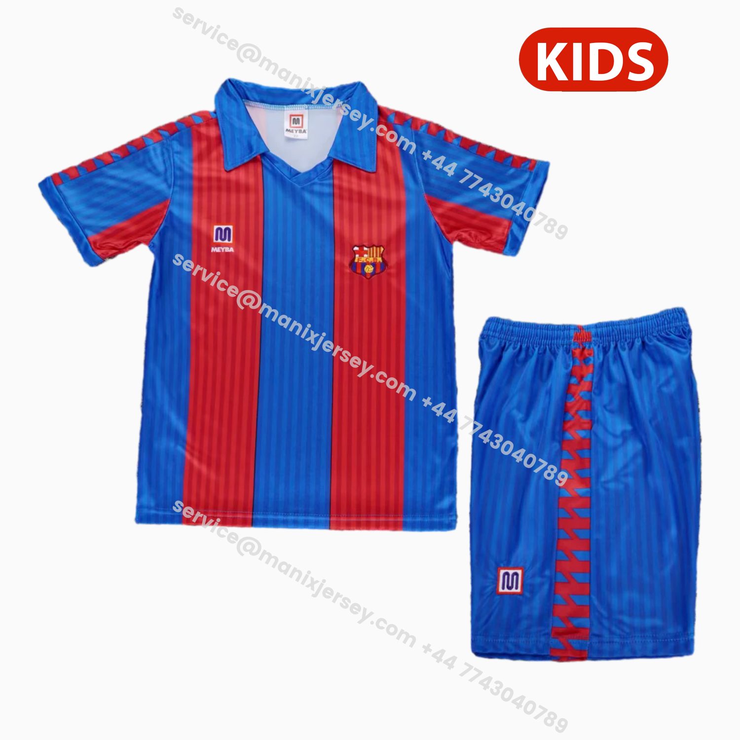 ManixJersey.com | Retro Barcelona 1989-92 Home Kids Kit -Customize Name, Number and Patch | Worldwide Shipping