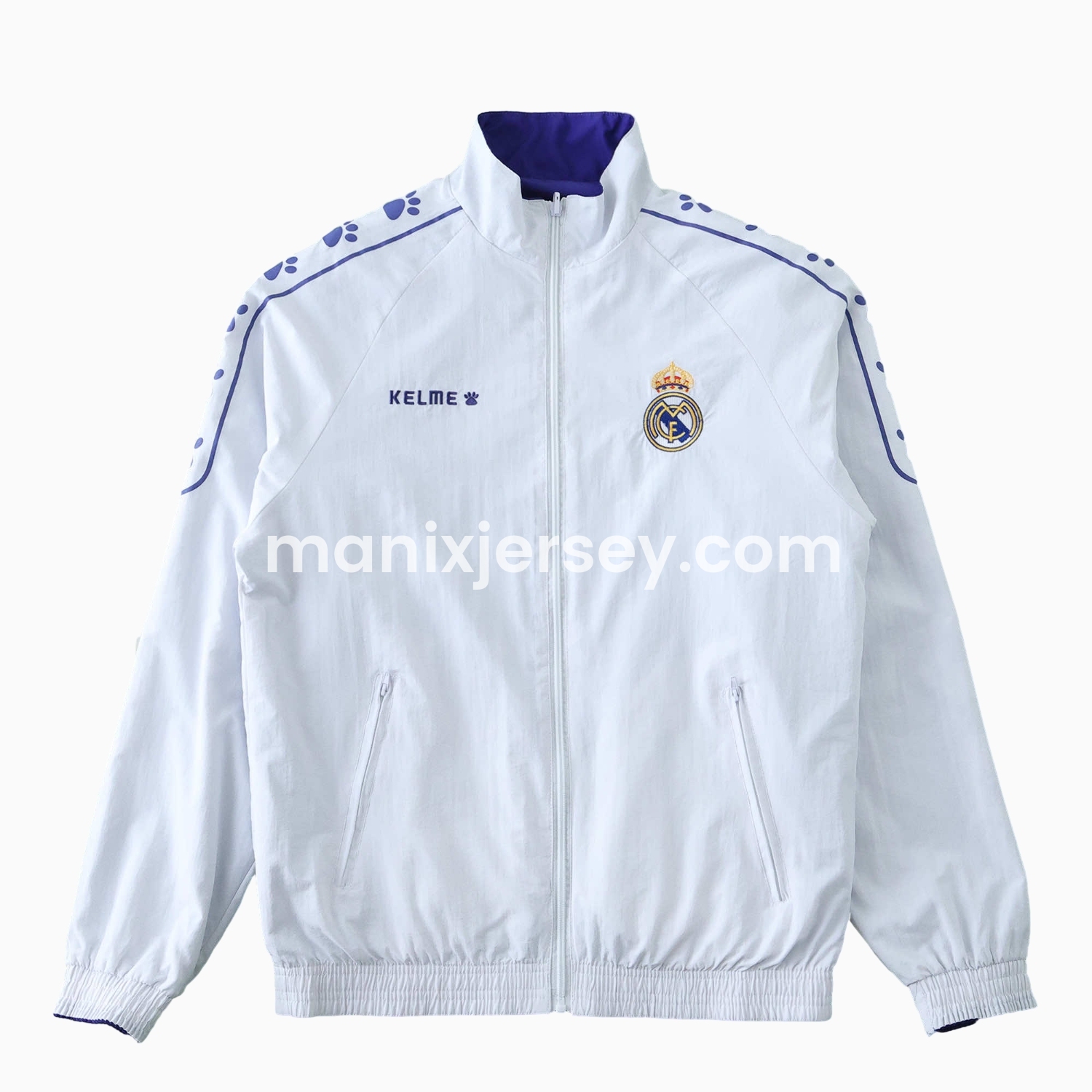 ManixJersey.com | Retro Real Madrid 1995-96 Home & Away Double Sided Reversible Windbreaker - White & Purple -Customize Name, Number and Patch | Worldwide Shipping