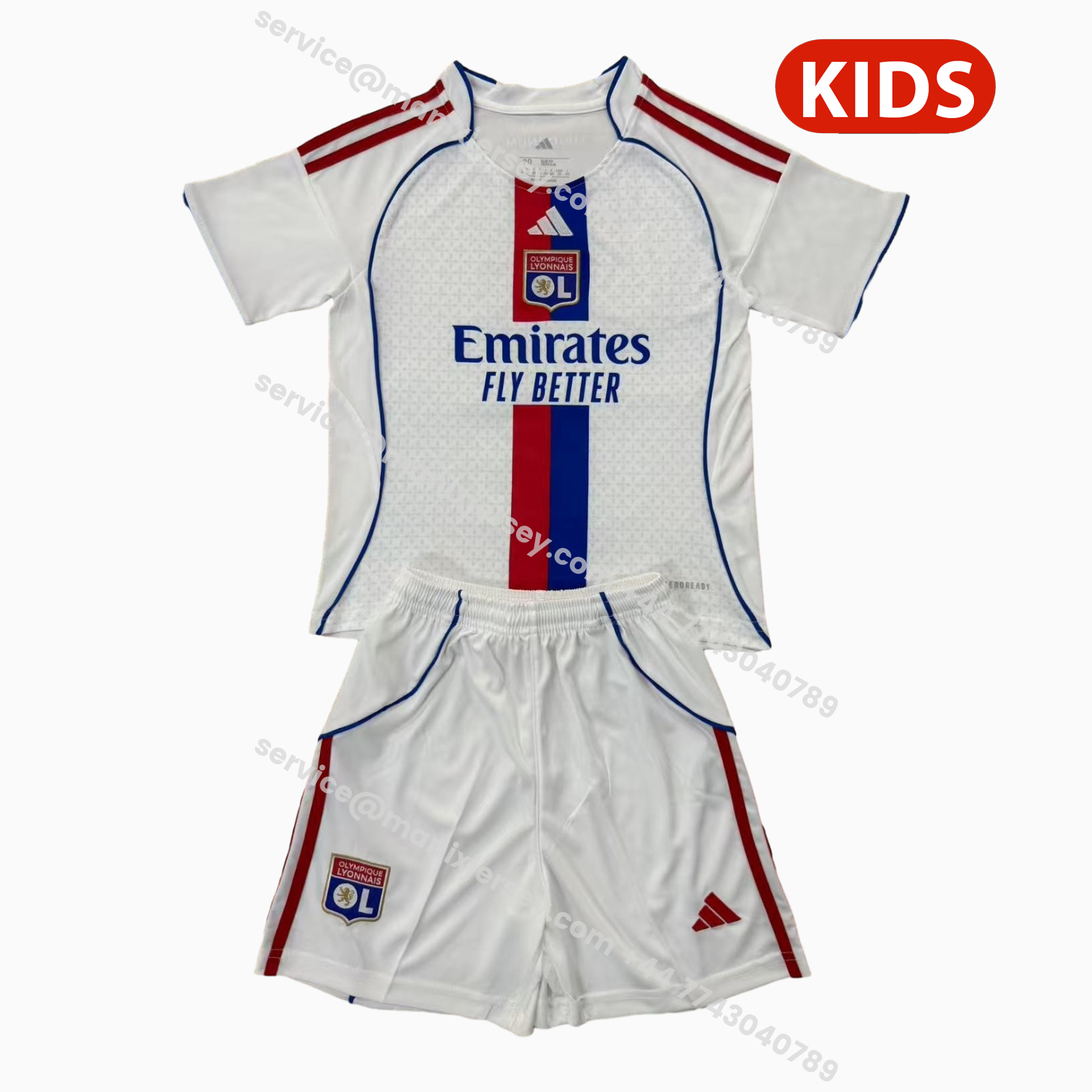 ManixJersey.com | Lyon 25-26 Home Kids Kit -Customize Name, Number and Patch | Worldwide Shipping