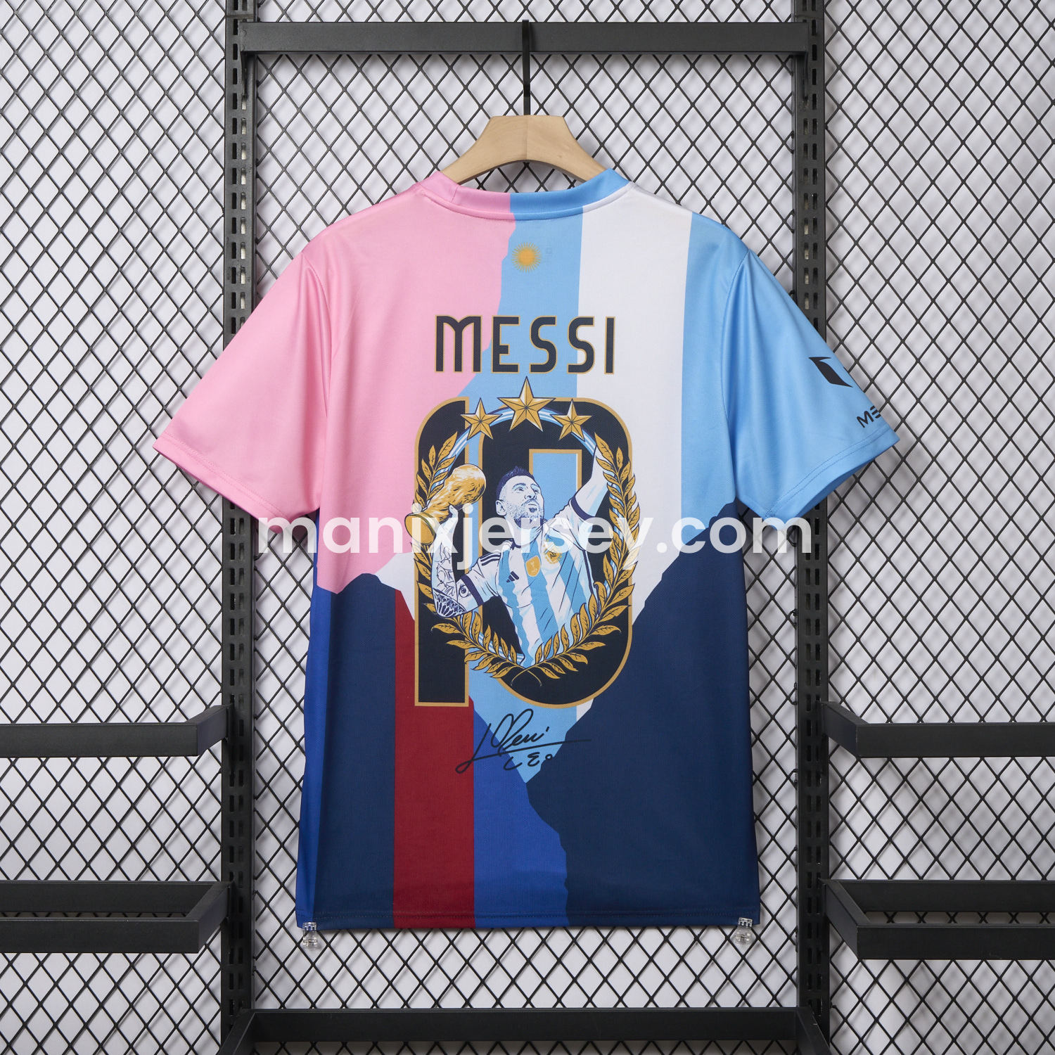 ManixJersey.com | Messi Career Commemorative Jersey - Fans Version - Argentina INT M.A.M Barcelona - with 10 Special Font -Customize Name, Number and Patch | Worldwide Shipping