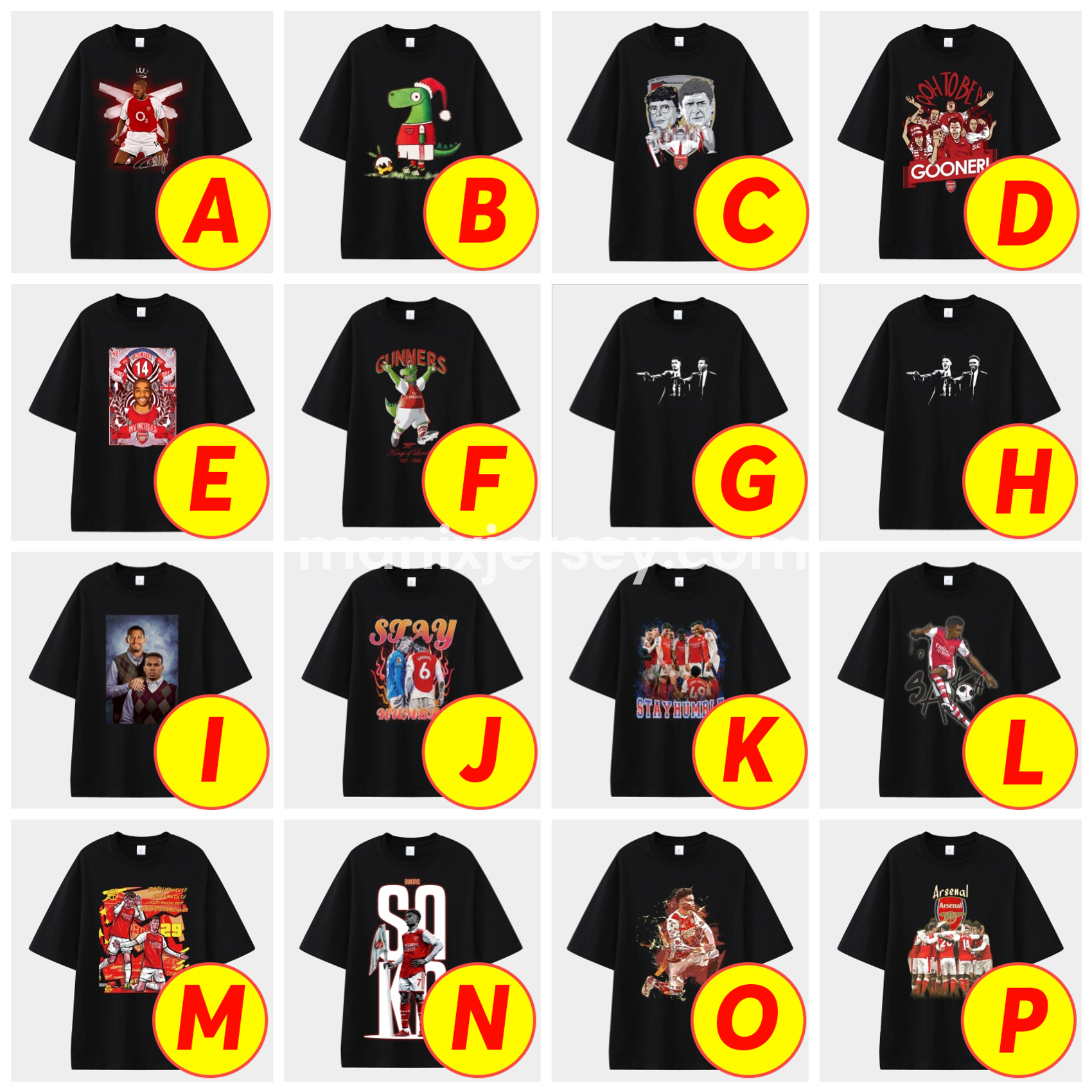 ManixJersey.com | Arsenal Henry Wenger Saka Gunners Unisex Pure Cotton T-shirt -Customize Name, Number and Patch | Worldwide Shipping