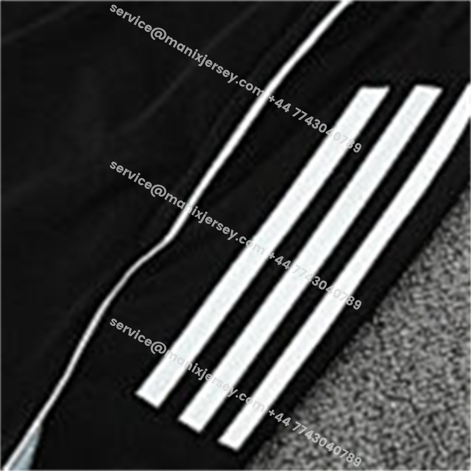 ManixJersey.com | Real Madrid 25-26 Short-Sleeve Training Set - Light Grey Stripes Black Top & Black Shorts -Customize Name, Number and Patch | Worldwide Shipping