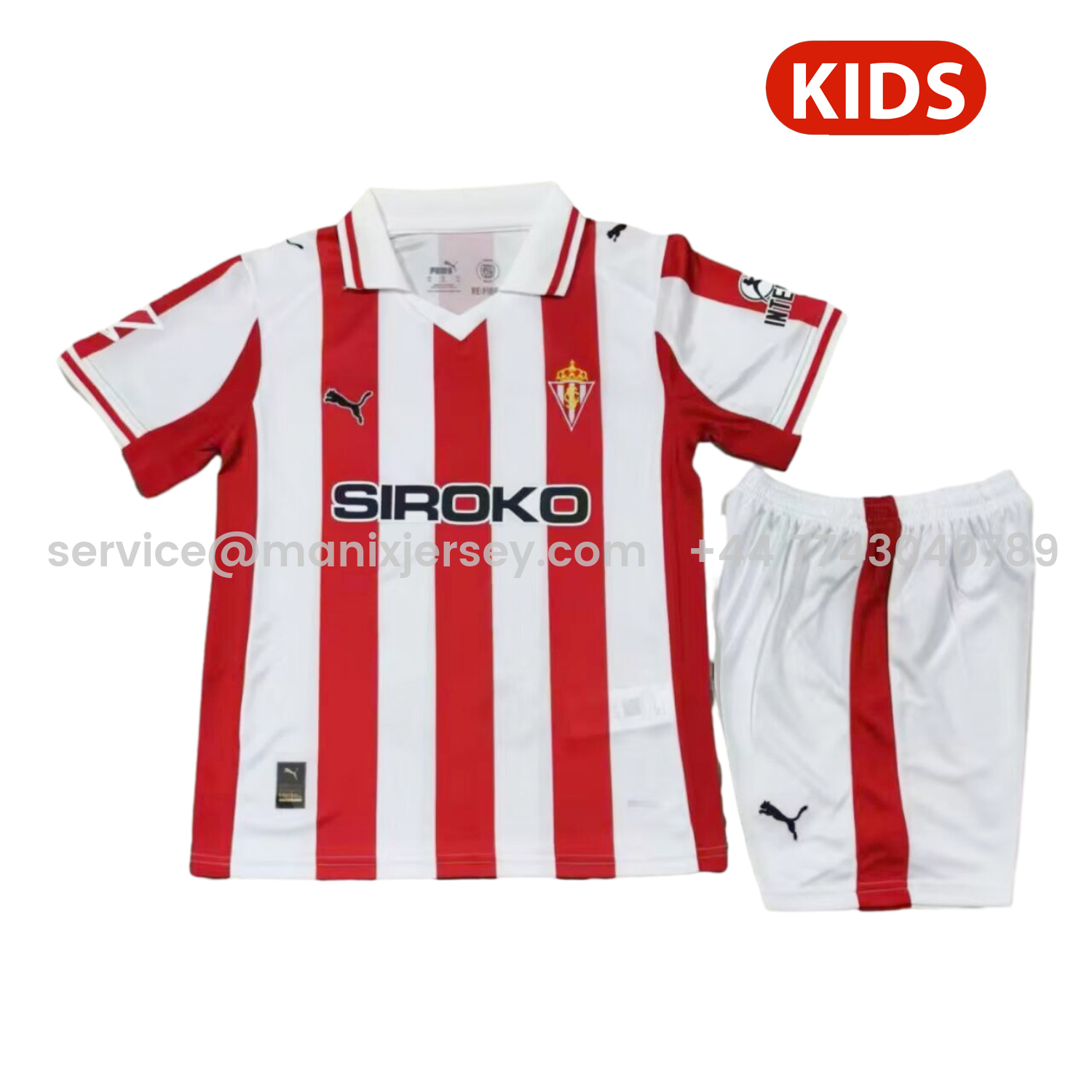 ManixJersey.com | Sporting Gijon 25-26 Home Kids Kit -Customize Name, Number and Patch | Worldwide Shipping