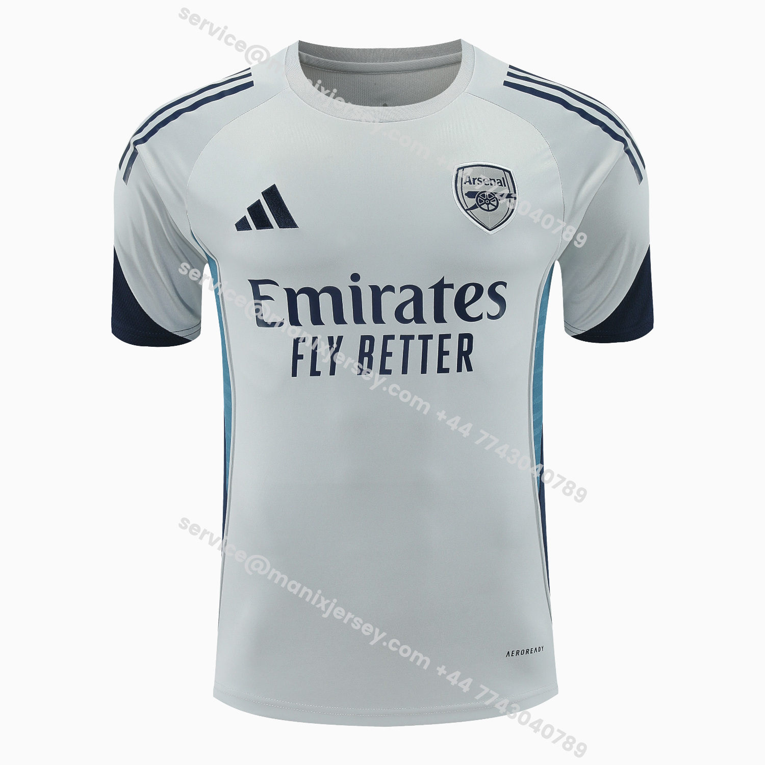 ManixJersey.com | Arsenal 25-26 Short-Sleeve Training Set - Grey Top & Deep Blue Shorts -Customize Name, Number and Patch | Worldwide Shipping