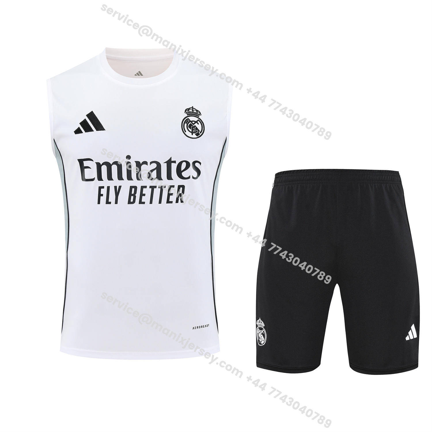 ManixJersey.com | Real Madrid 25-26 Vest Training Set - Grey And White Vest & Black Shorts -Customize Name, Number and Patch | Worldwide Shipping
