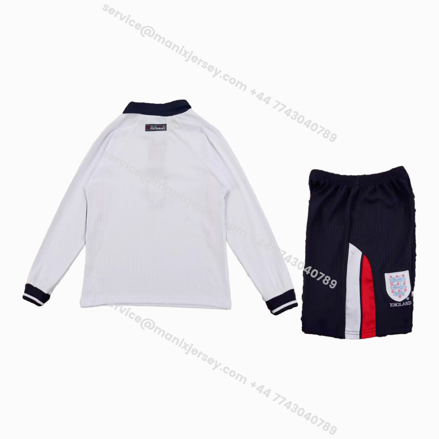 ManixJersey.com | Retro England 1998 Home Long Sleeves Kids Kit -Customize Name, Number and Patch | Worldwide Shipping