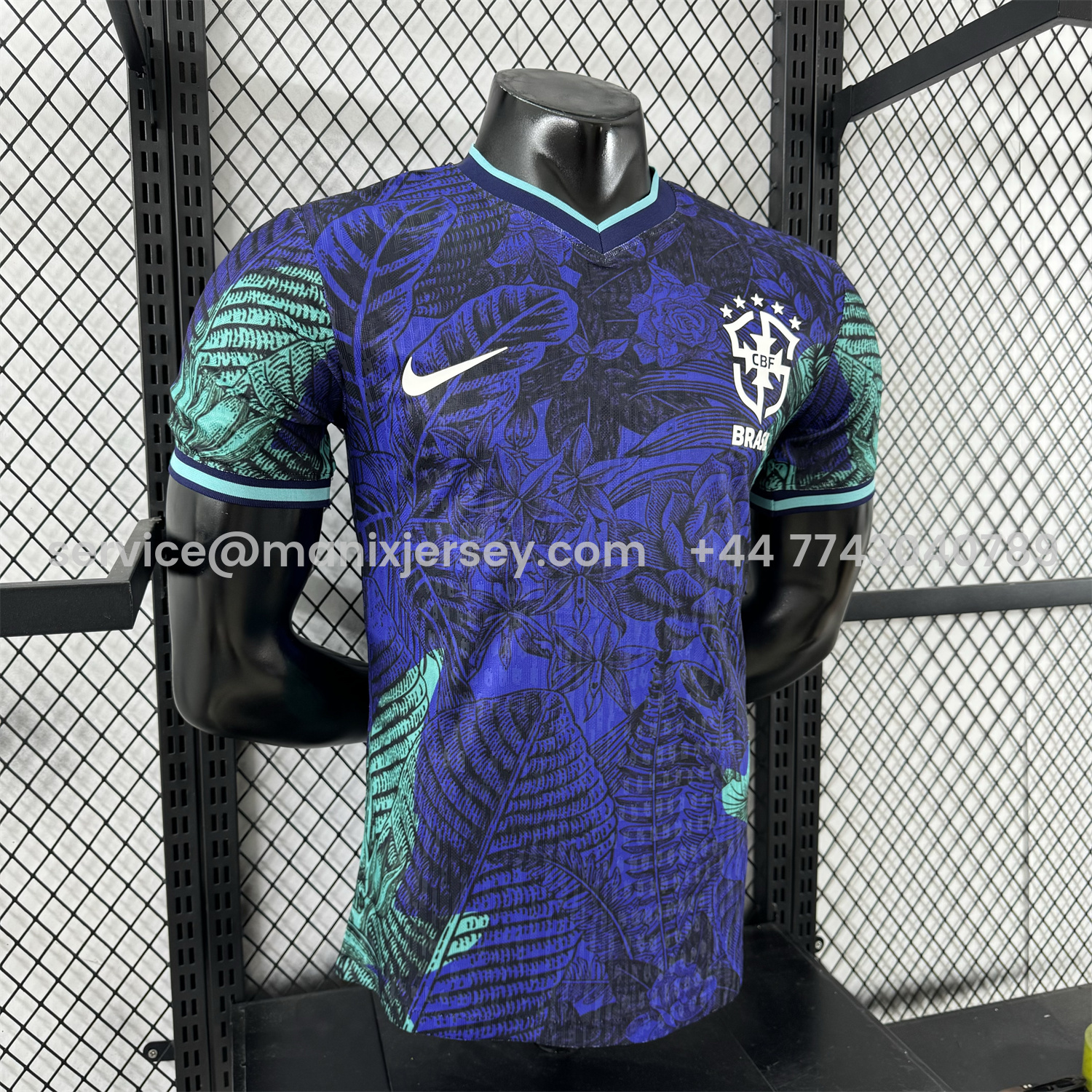 ManixJersey.com | Brazil 25-26 Blue Flowers and Leaves Jersey - Player Version -Customize Name, Number and Patch | Worldwide Shipping