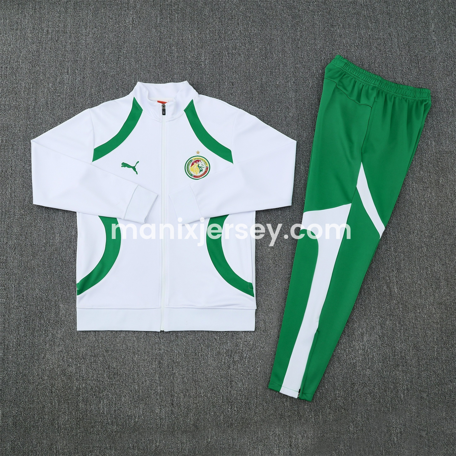 ManixJersey.com | Senegal 25-26 Jacket Training Tracksuit - White Jackets & Green Pants -Customize Name, Number and Patch | Worldwide Shipping