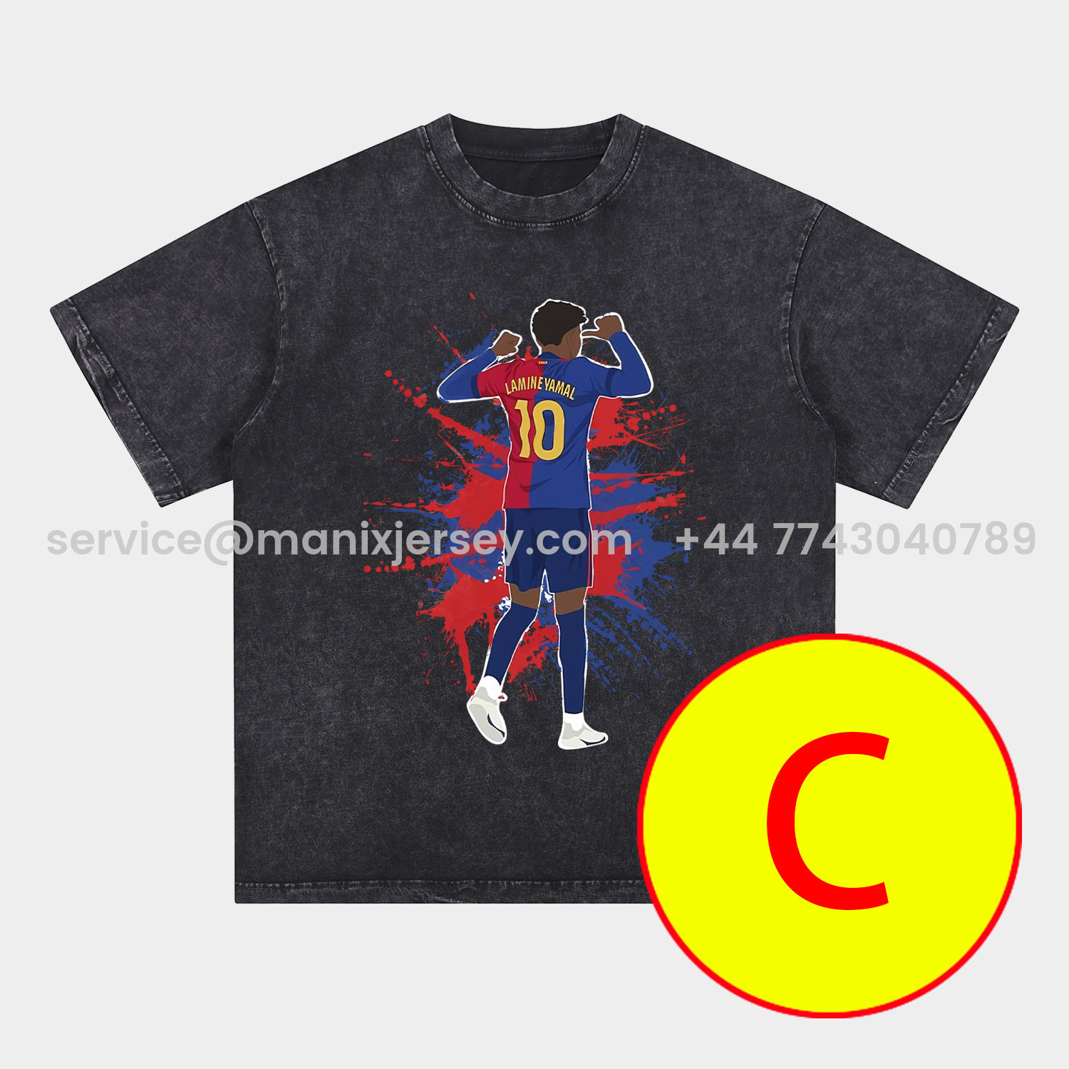 ManixJersey.com | LAMINE YAMAL - Barcelona No. 10 Legend Continues 2025 Oversized Washed T-Shirt -Customize Name, Number and Patch | Worldwide Shipping