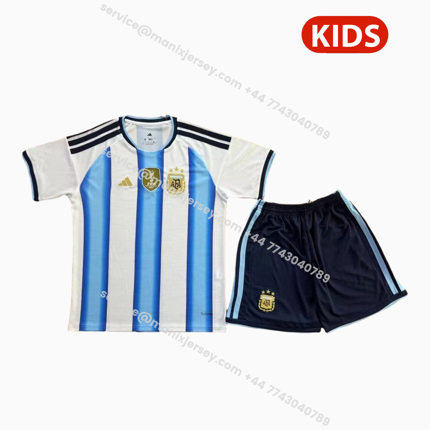ManixJersey.com | Argentina 2026 Home Kids Kit - With Chest Patch -Customize Name, Number and Patch | Worldwide Shipping
