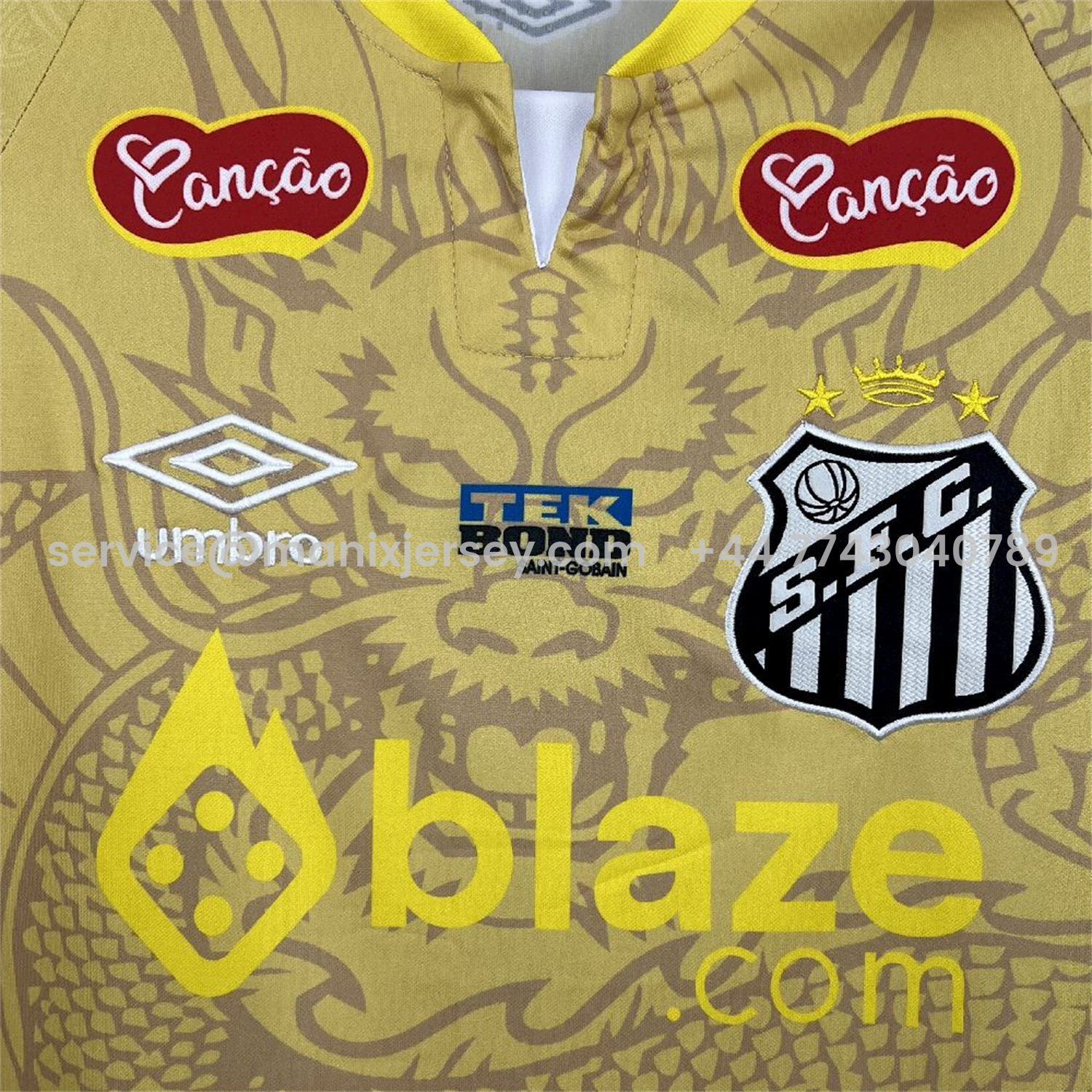 ManixJersey.com | Santos 25-26 Yellow Special Jersey with Sponsors - Fans Version -Customize Name, Number and Patch | Worldwide Shipping