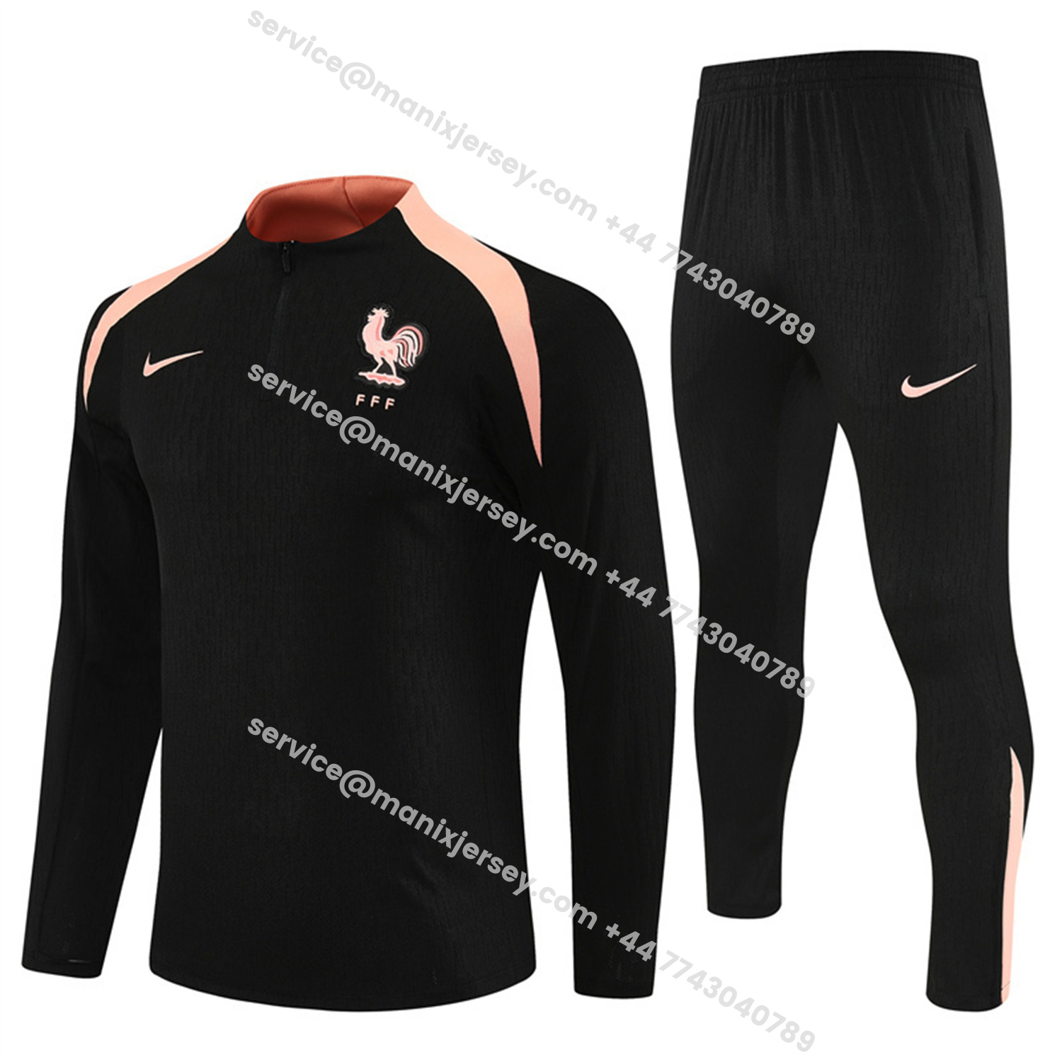 ManixJersey.com | France 25-26 Long Sleeve Training Set - Player Version - Black Top and Pants -Customize Name, Number and Patch | Worldwide Shipping