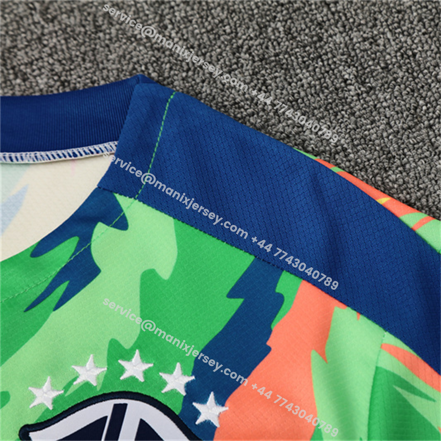 ManixJersey.com | Brazil 25-26 Kids Short-Sleeve Training Set - Blue Green Camouflage Top & Blue Shorts -Customize Name, Number and Patch | Worldwide Shipping