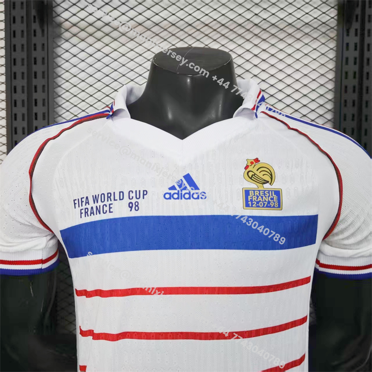 ManixJersey.com | Retro France 1998 Away White Jersey - Player Version -Customize Name, Number and Patch | Worldwide Shipping
