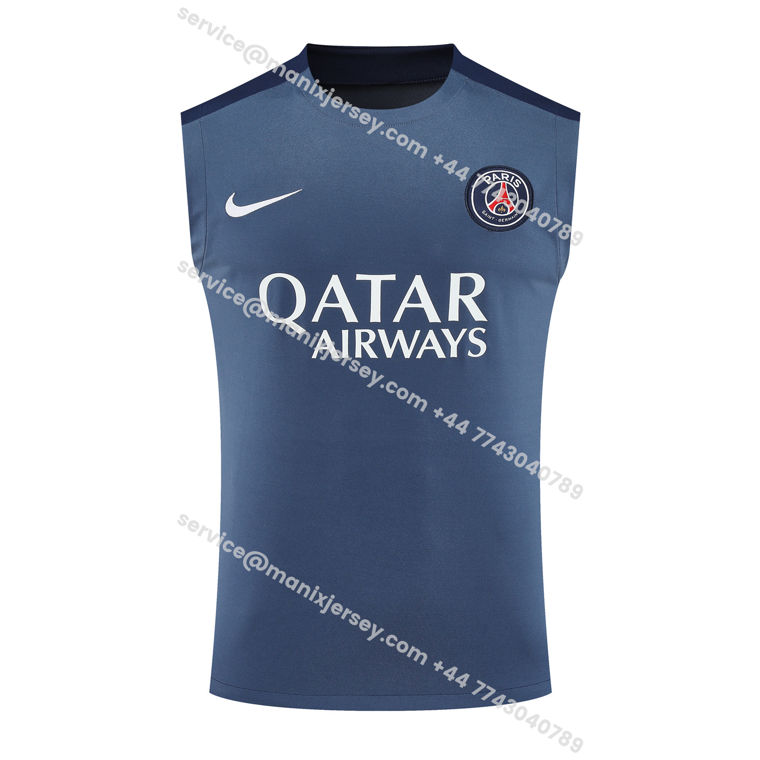 ManixJersey.com | Paris Saint-Germain PSG 25-26 Vest Training Set - Deep Blue Vest & Deep Blue Shorts -Customize Name, Number and Patch | Worldwide Shipping