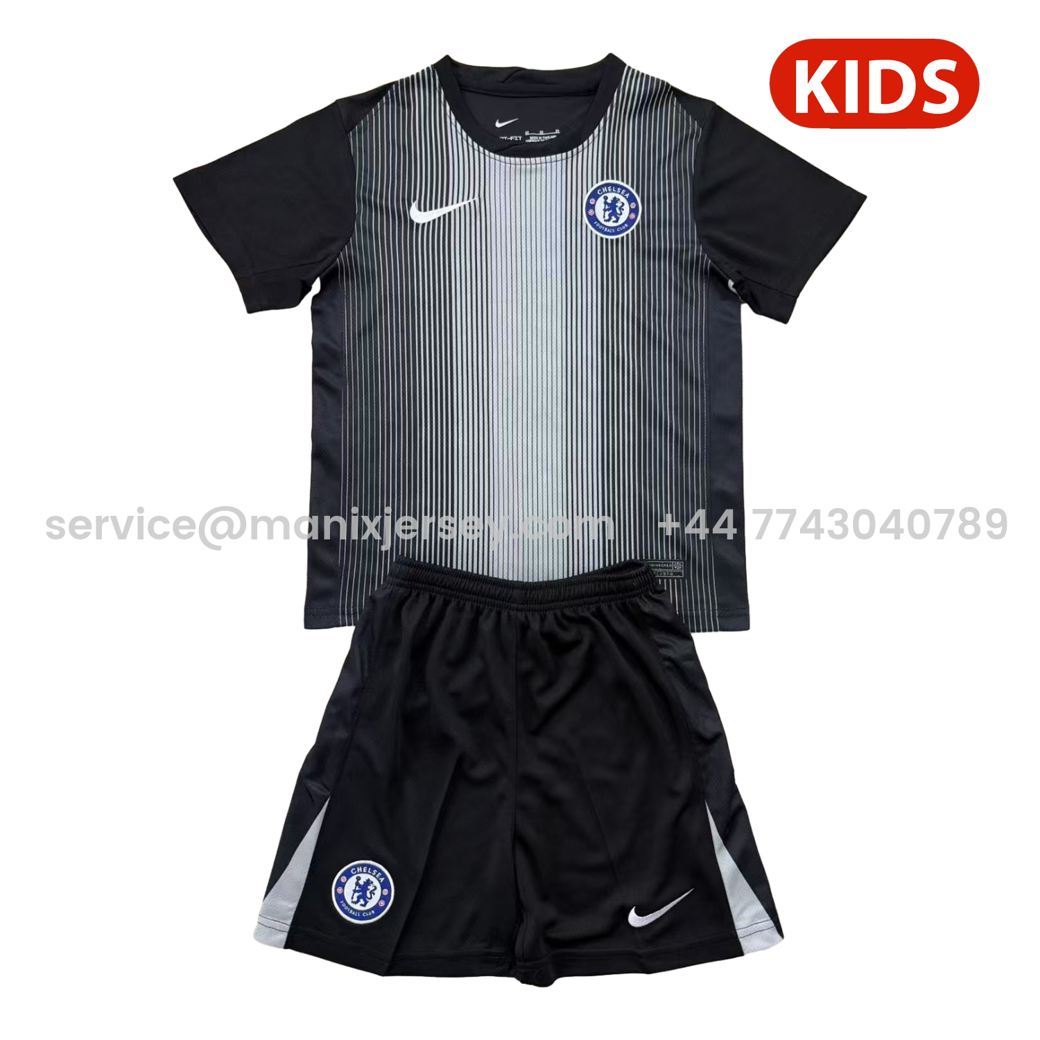 ManixJersey.com | C.H.E.L.S.E.A 25-26 Black Goalkeeper Kids Kit -Customize Name, Number and Patch | Worldwide Shipping