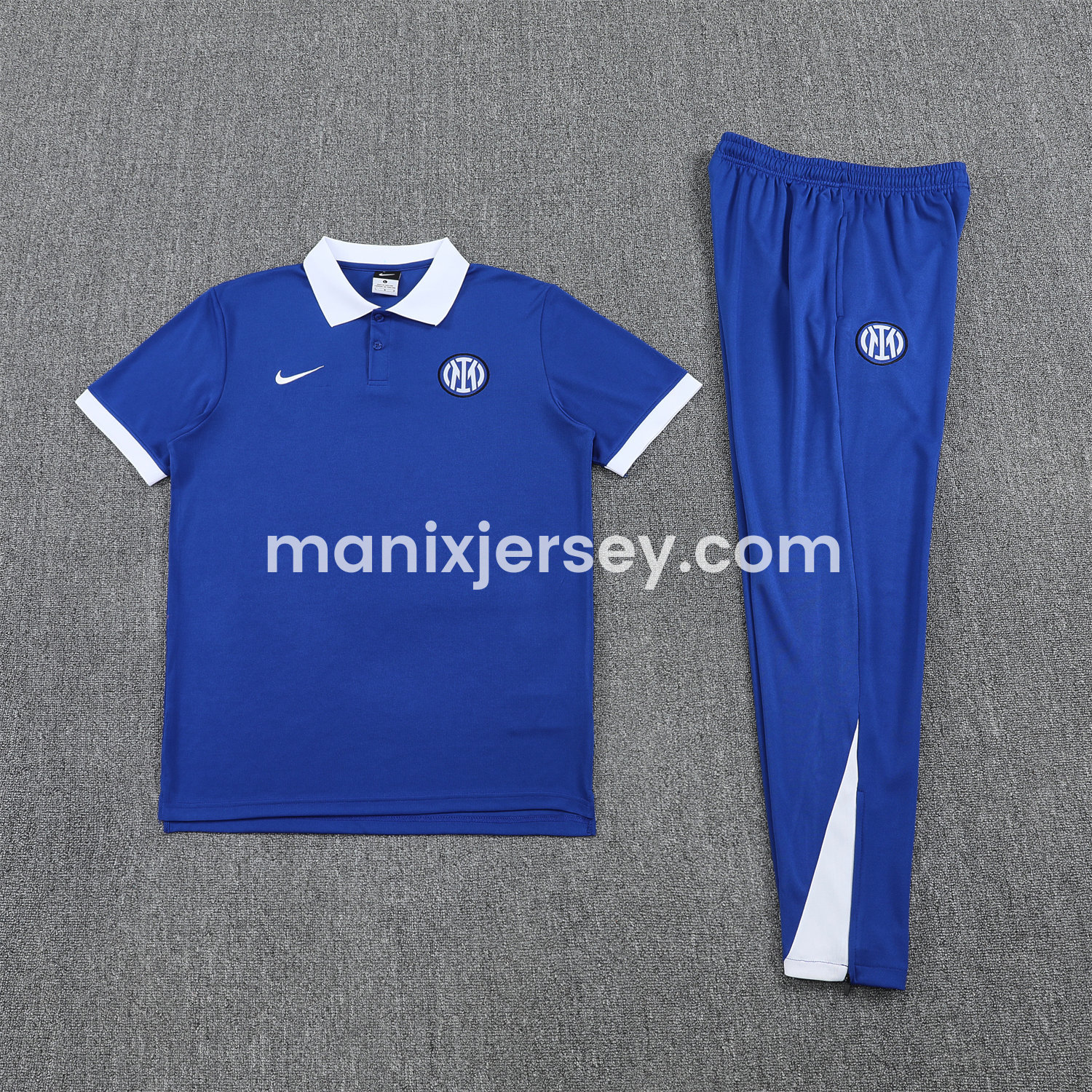 ManixJersey.com | Inter Milan 25-26 POLO Short-Sleeve Training Set - Blue Top and Pants -Customize Name, Number and Patch | Worldwide Shipping