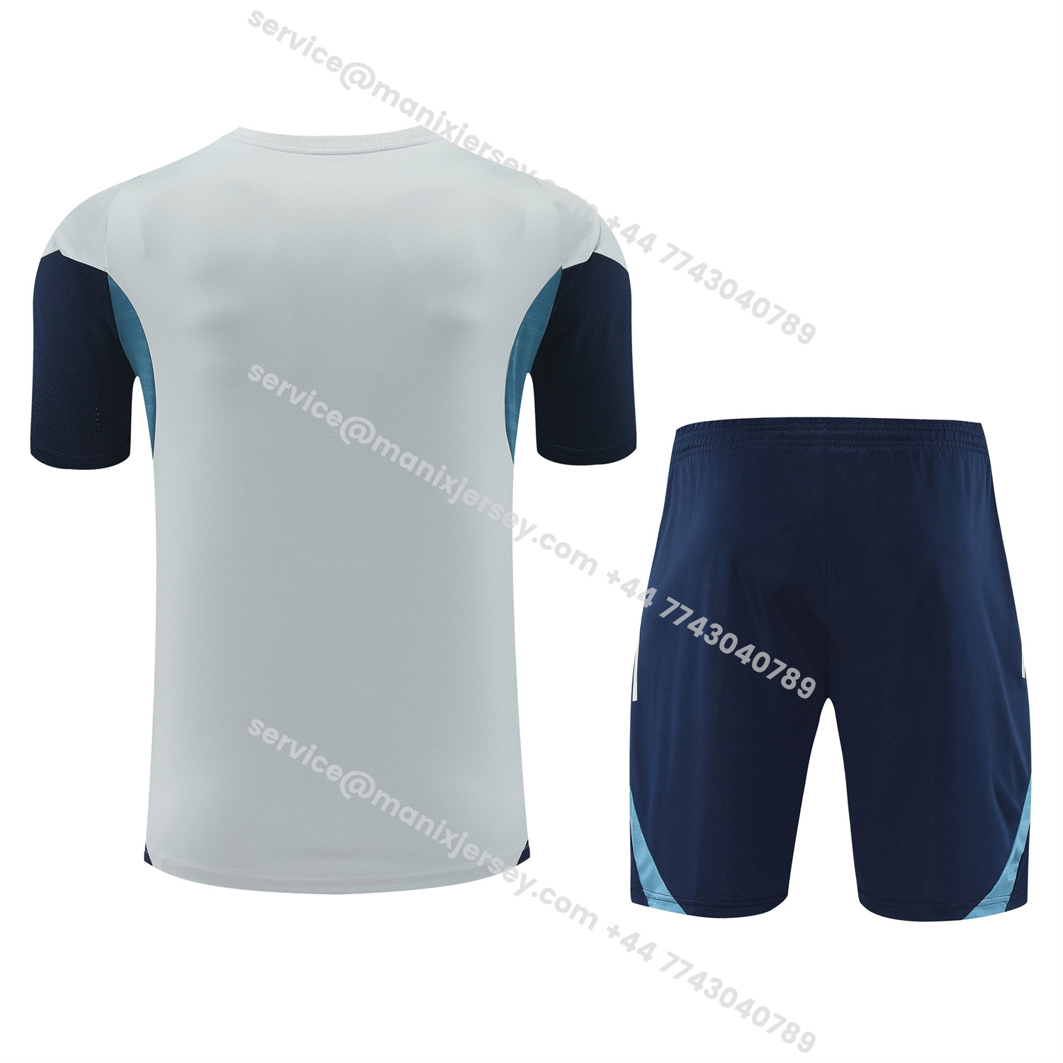 ManixJersey.com | Arsenal 25-26 Short-Sleeve Training Set - Grey Top & Deep Blue Shorts -Customize Name, Number and Patch | Worldwide Shipping