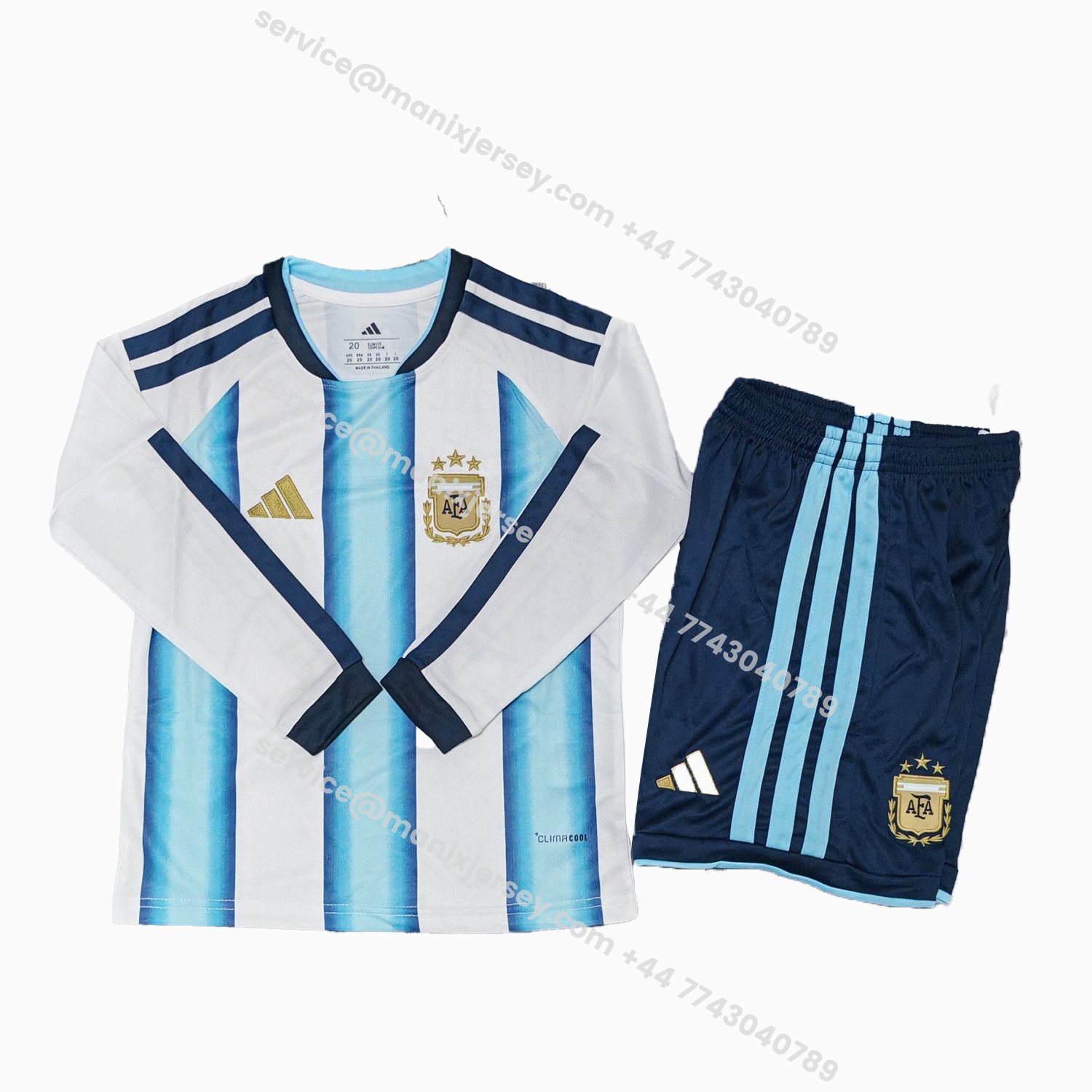 ManixJersey.com | Argentina 2026 Home Long Sleeves Kids Kit - Without Chest Patch -Customize Name, Number and Patch | Worldwide Shipping