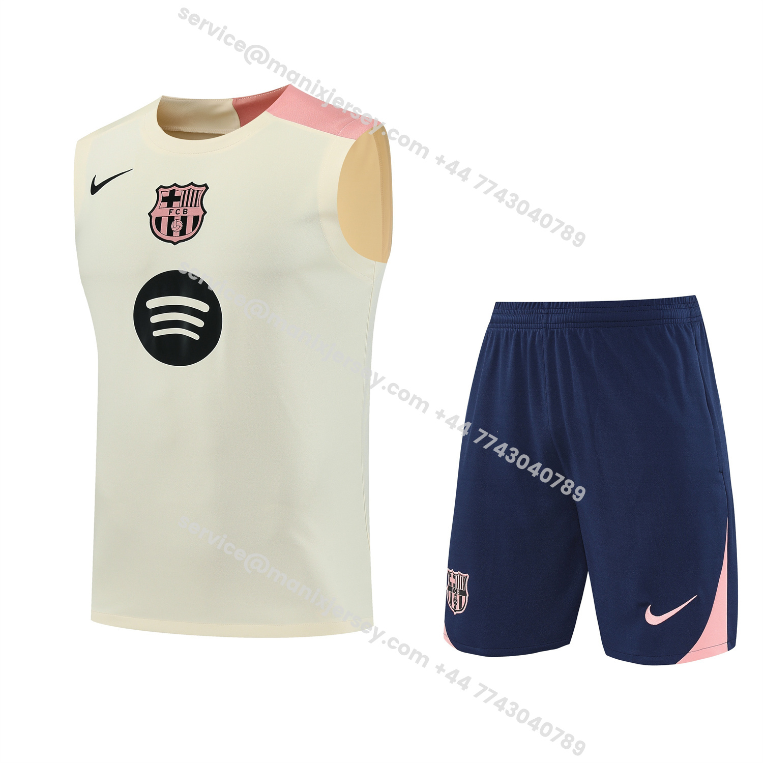 ManixJersey.com | Barcelona 25-26 Vest Training Set - Cream Vest & Deep Blue Shorts -Customize Name, Number and Patch | Worldwide Shipping
